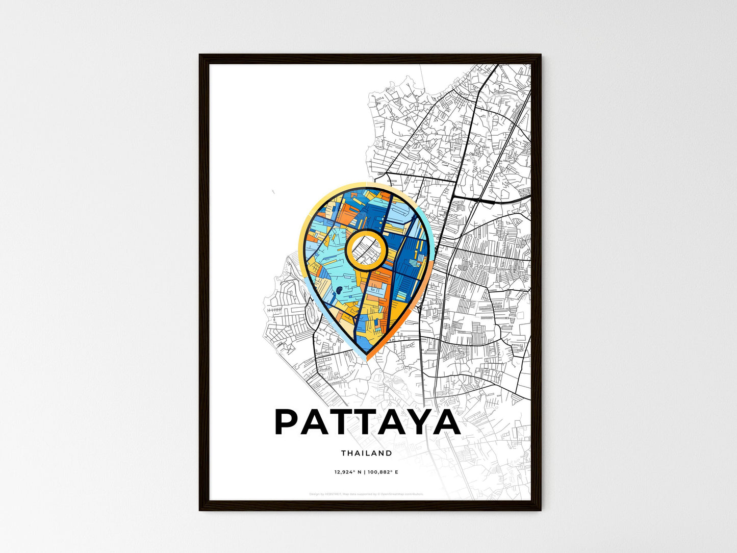 Pattaya Thailand wedding art map with pointer icon