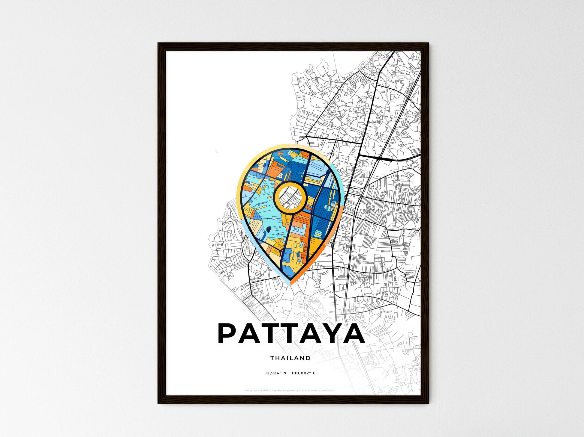 Pattaya Thailand wedding art map with pointer icon