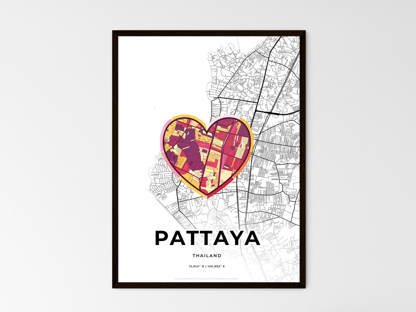 Pattaya Thailand wedding art map with heart icon