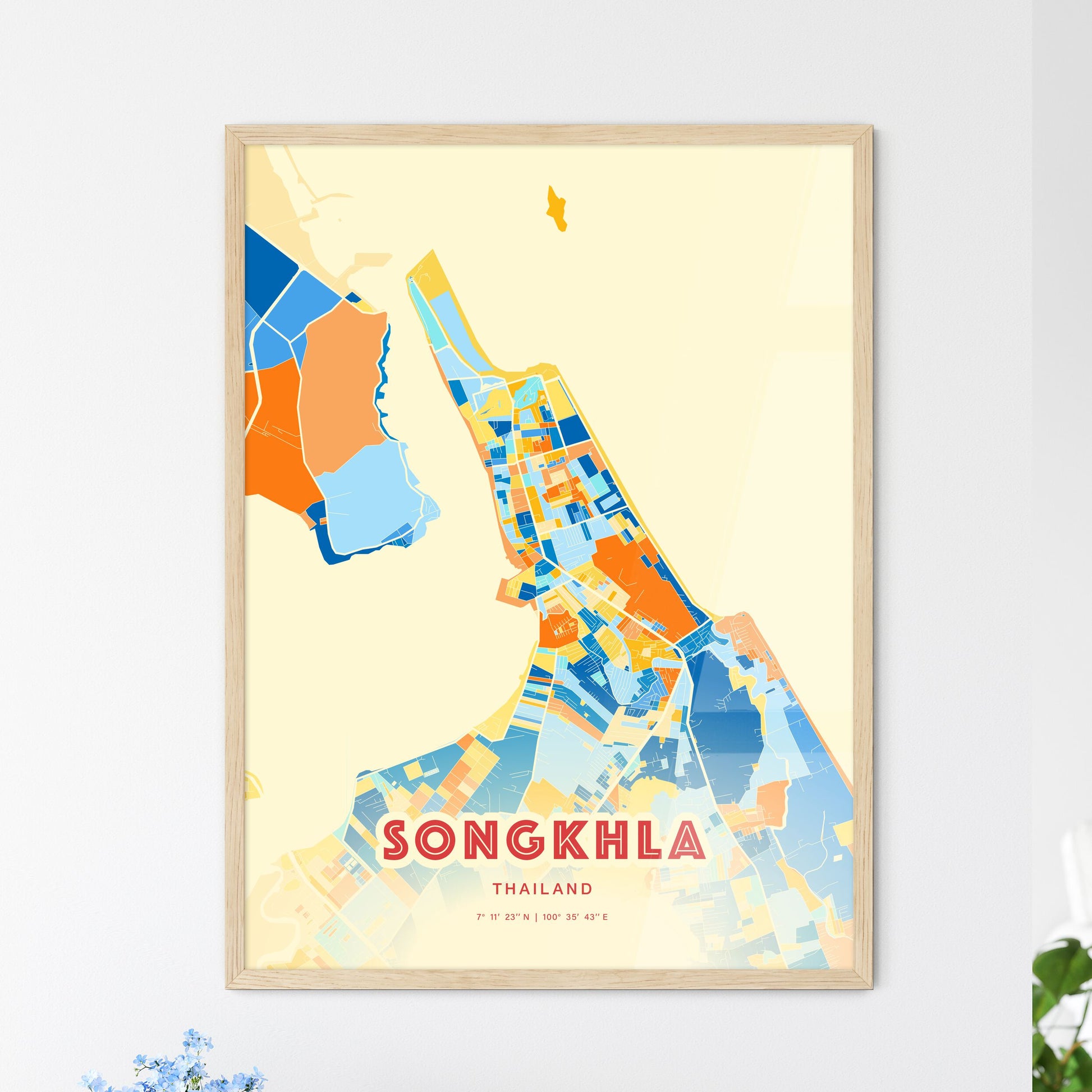 Colorful SONGKHLA THAILAND Fine Art Map Blue Orange