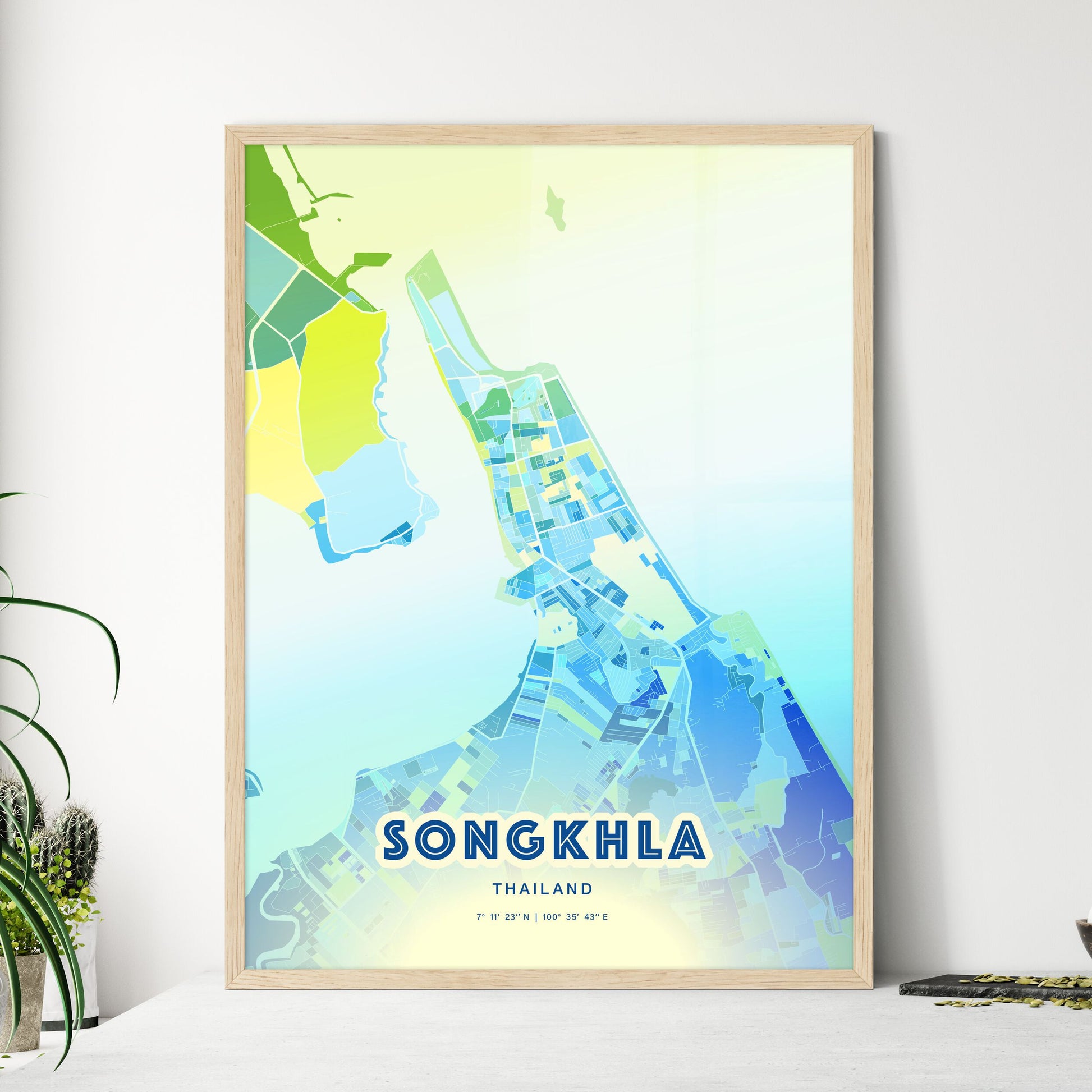 Colorful SONGKHLA THAILAND Fine Art Map Cool Blue