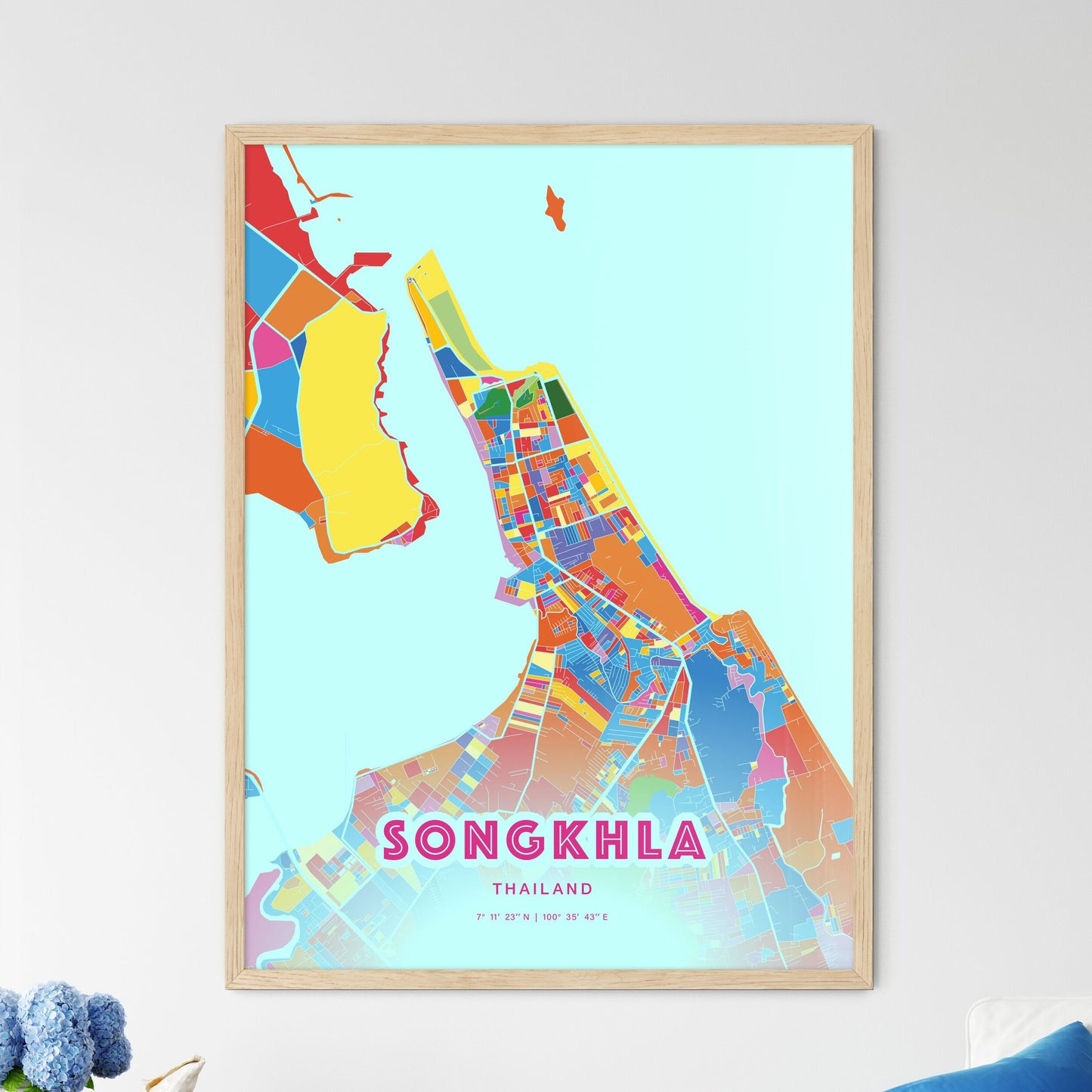 Colorful SONGKHLA THAILAND Fine Art Map Crazy Colors
