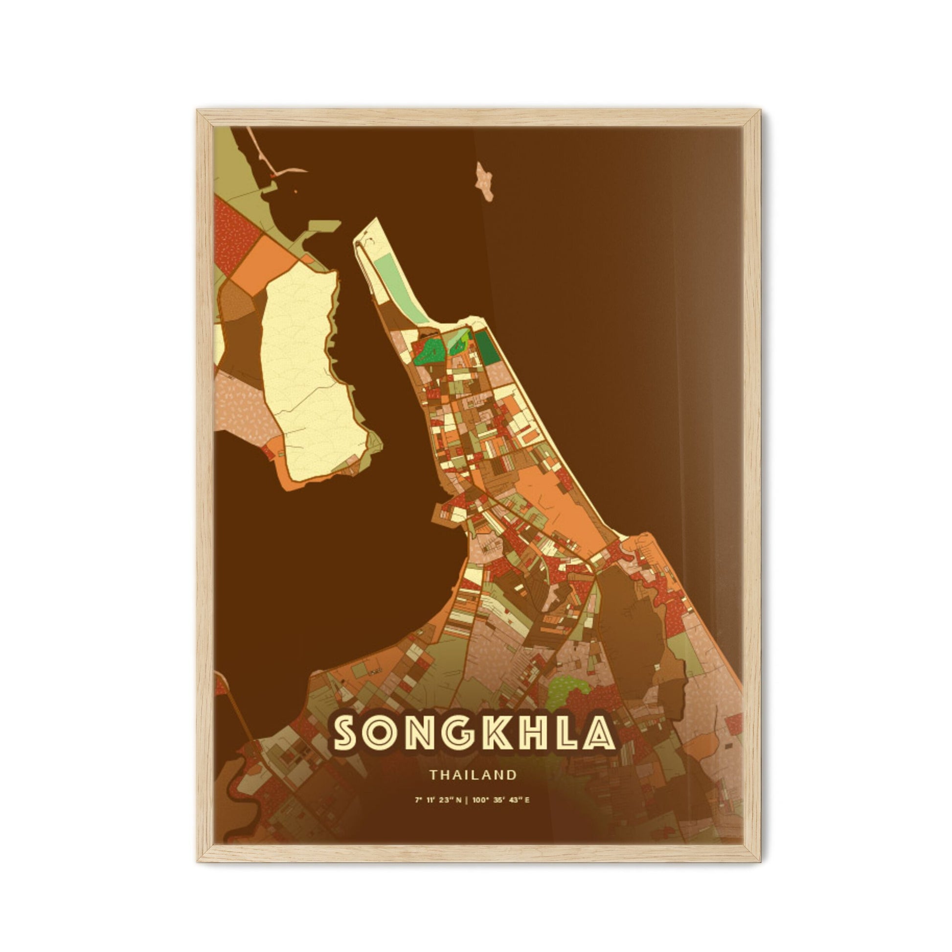 Colorful SONGKHLA THAILAND Fine Art Map Farmhouse