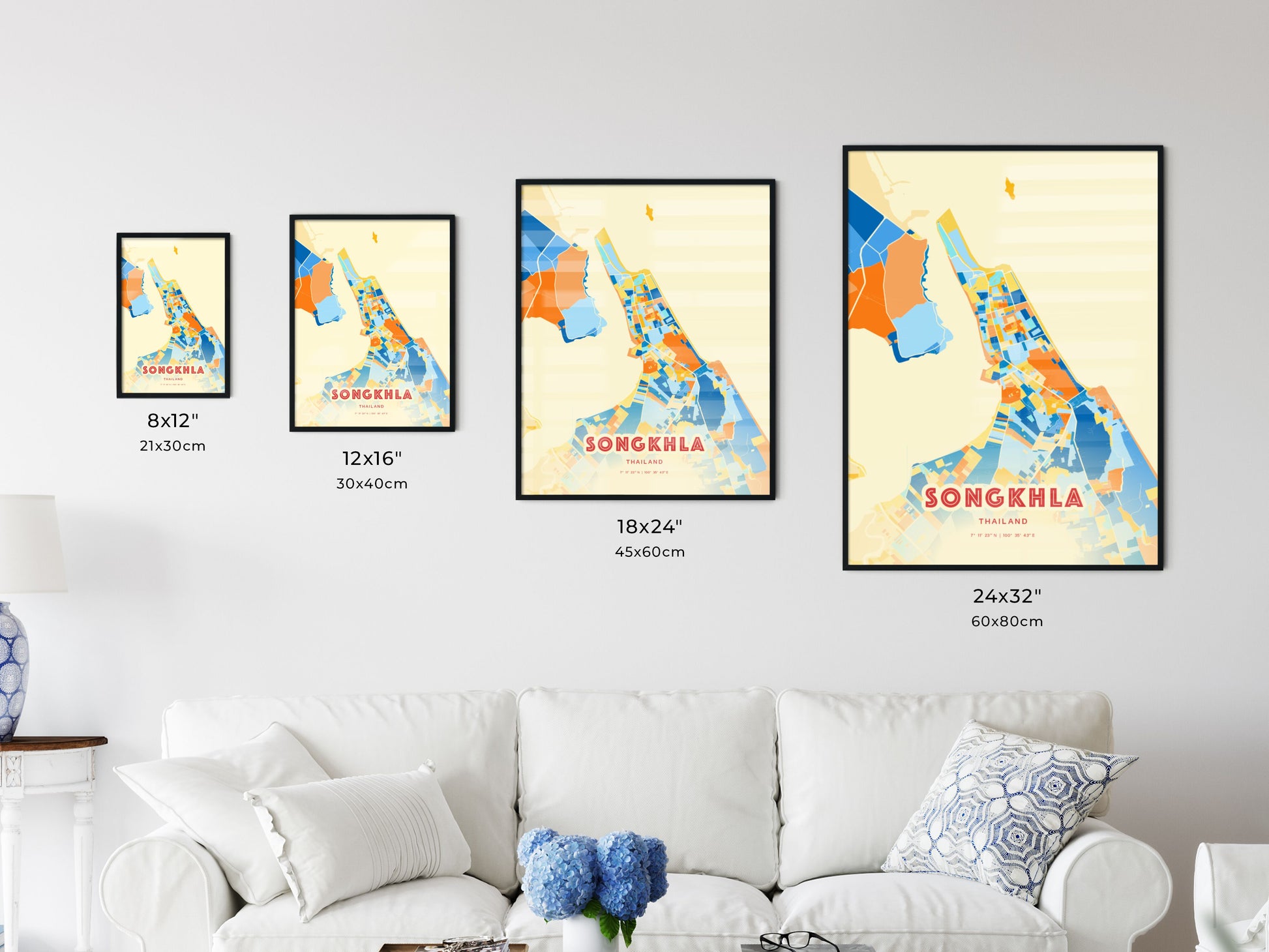 Colorful SONGKHLA THAILAND Fine Art Map Blue Orange