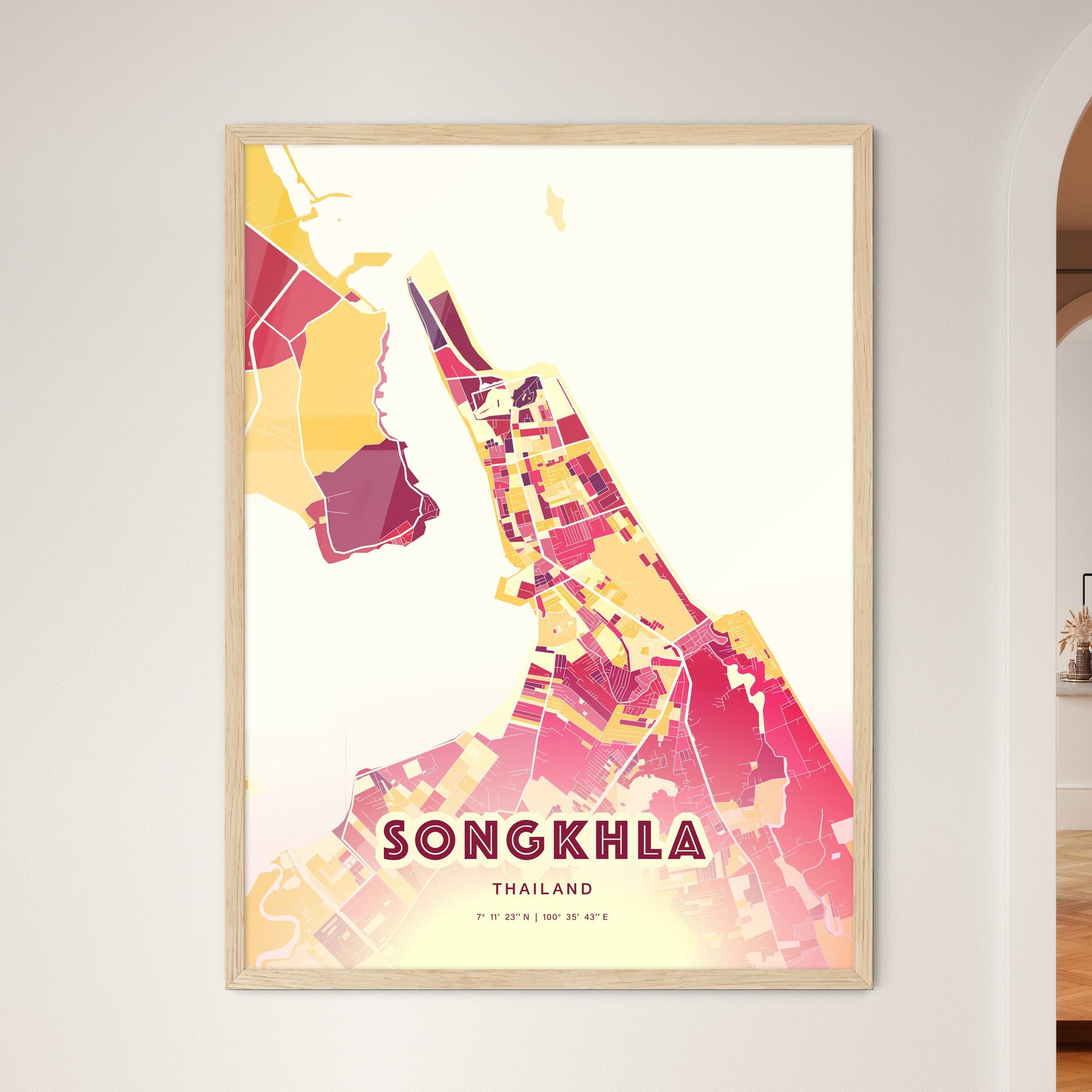 Colorful SONGKHLA THAILAND Fine Art Map Hot Red