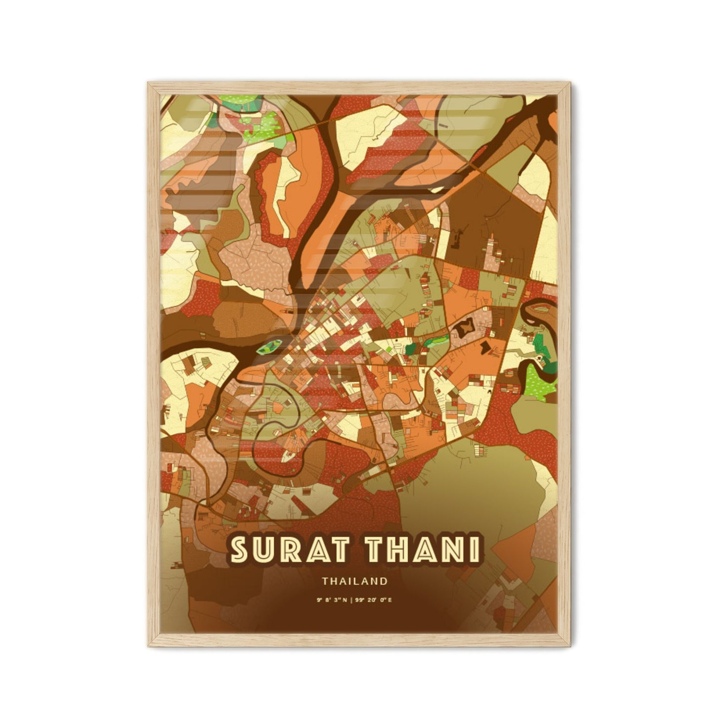 Colorful SURAT THANI THAILAND Fine Art Map Farmhouse