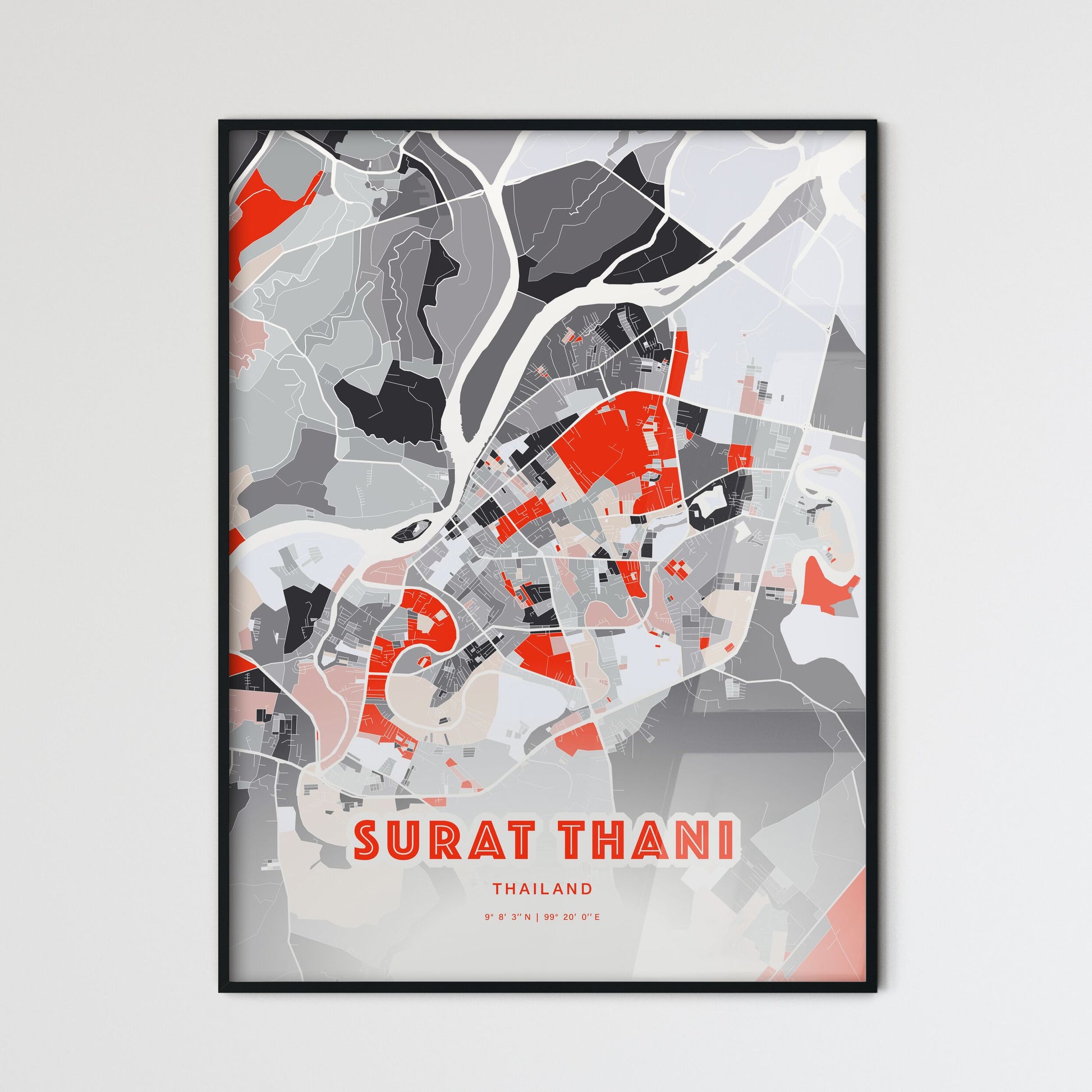 Colorful SURAT THANI THAILAND Fine Art Map Modern