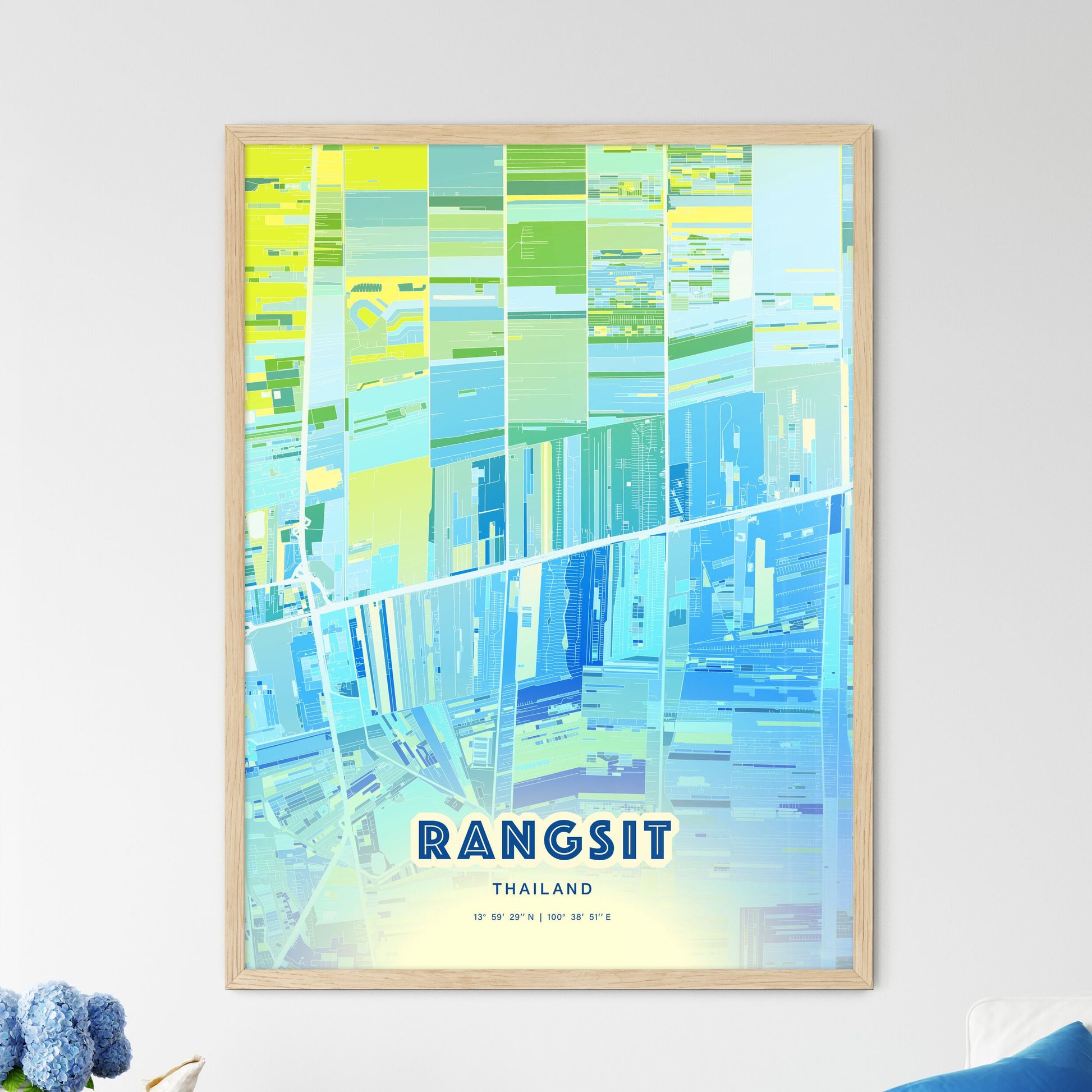 Colorful RANGSIT THAILAND Fine Art Map Cool Blue