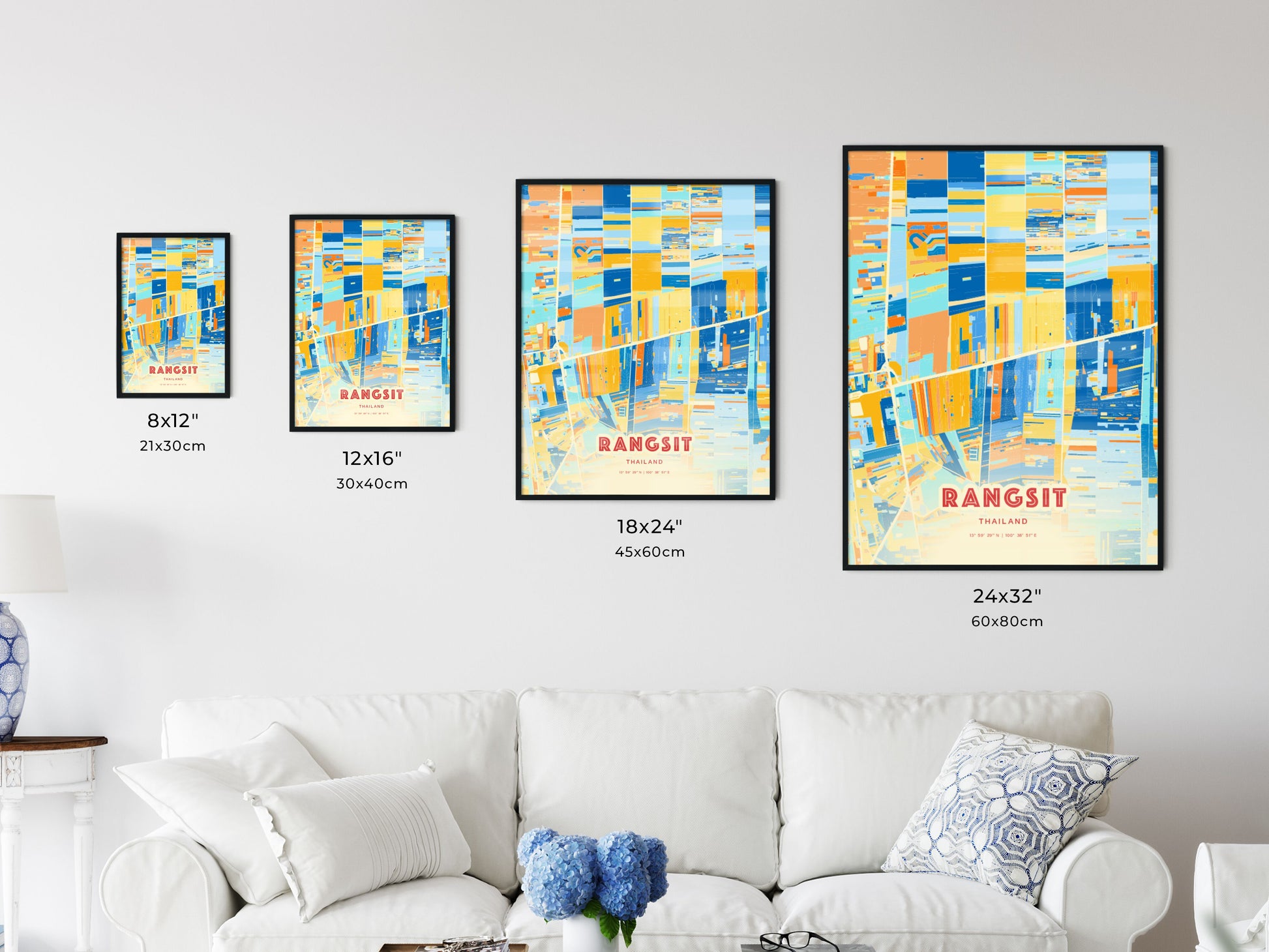 Colorful RANGSIT THAILAND Fine Art Map Blue Orange