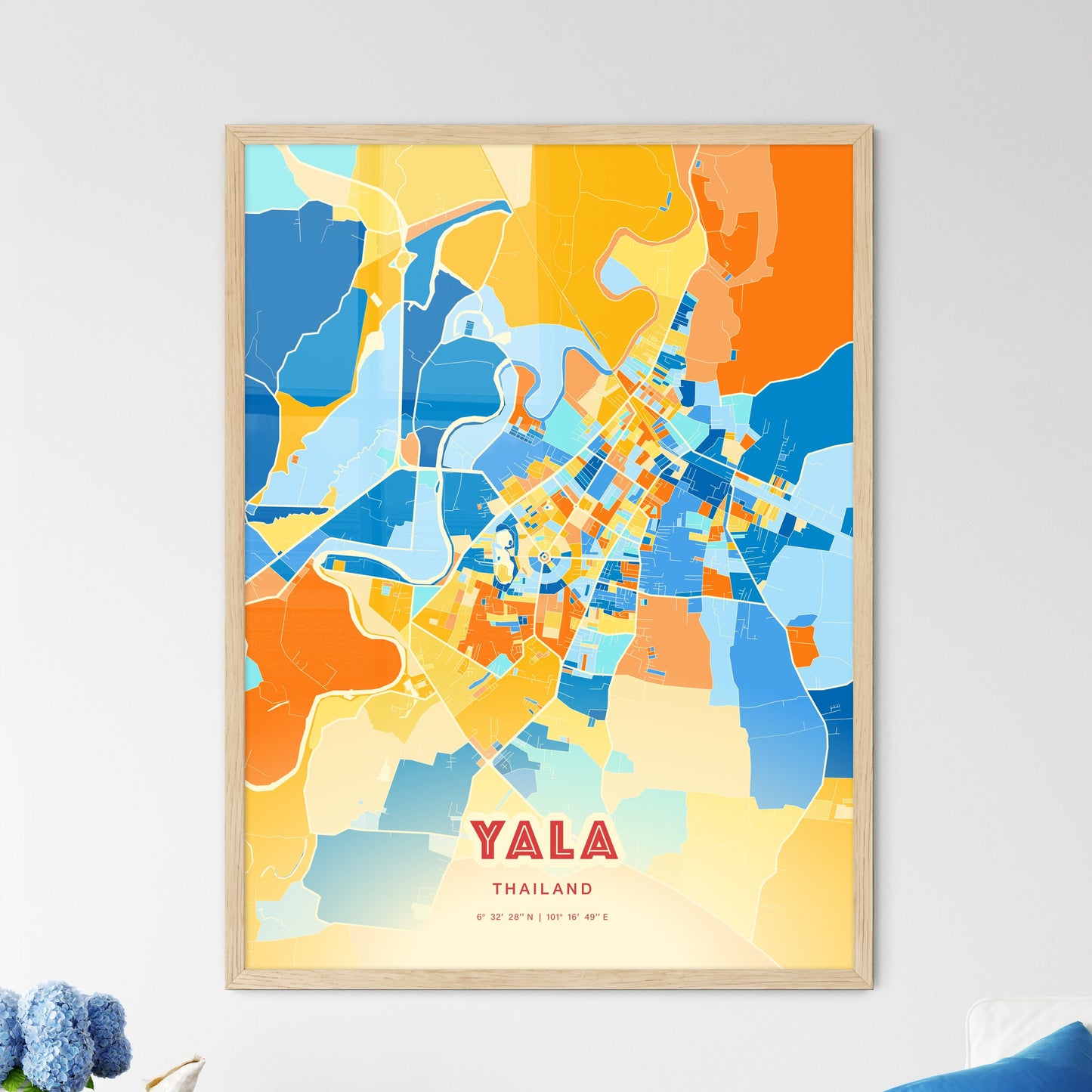 Colorful YALA THAILAND Fine Art Map Blue Orange