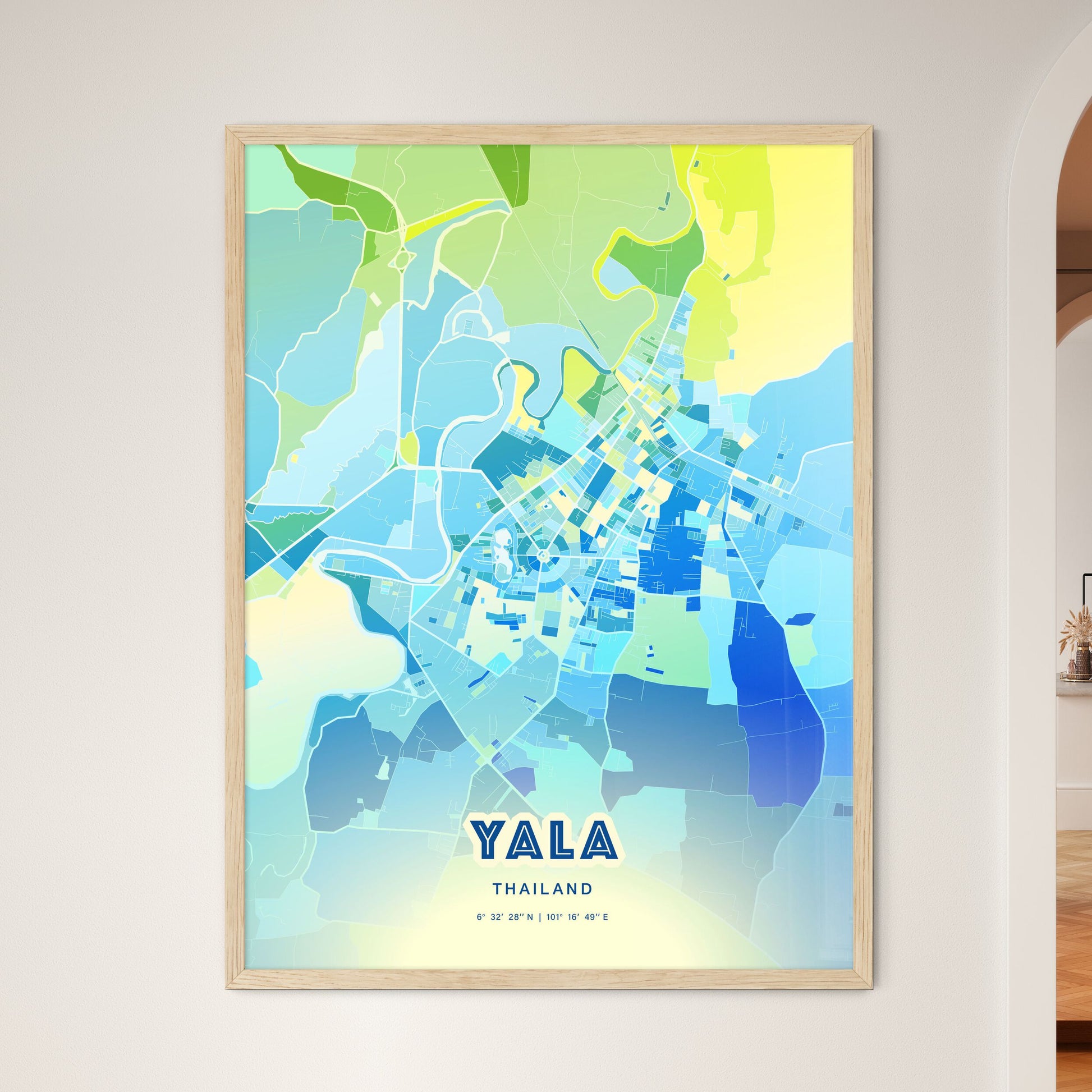 Colorful YALA THAILAND Fine Art Map Cool Blue