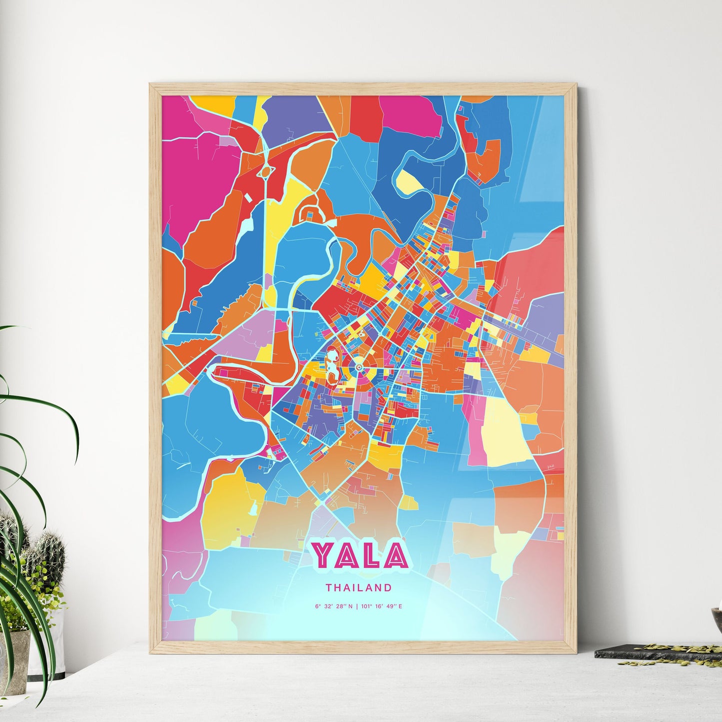 Colorful YALA THAILAND Fine Art Map Crazy Colors