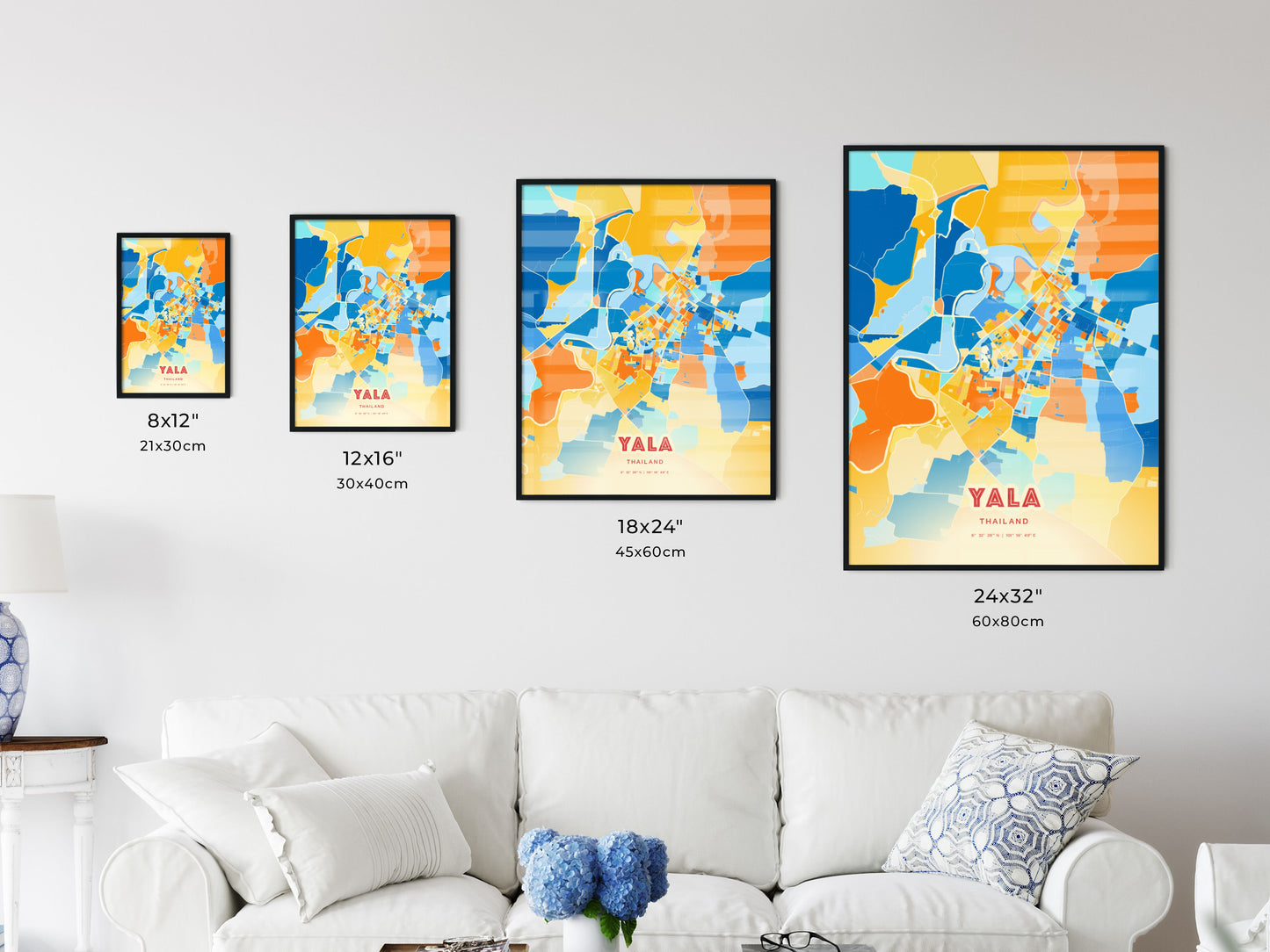 Colorful YALA THAILAND Fine Art Map Blue Orange