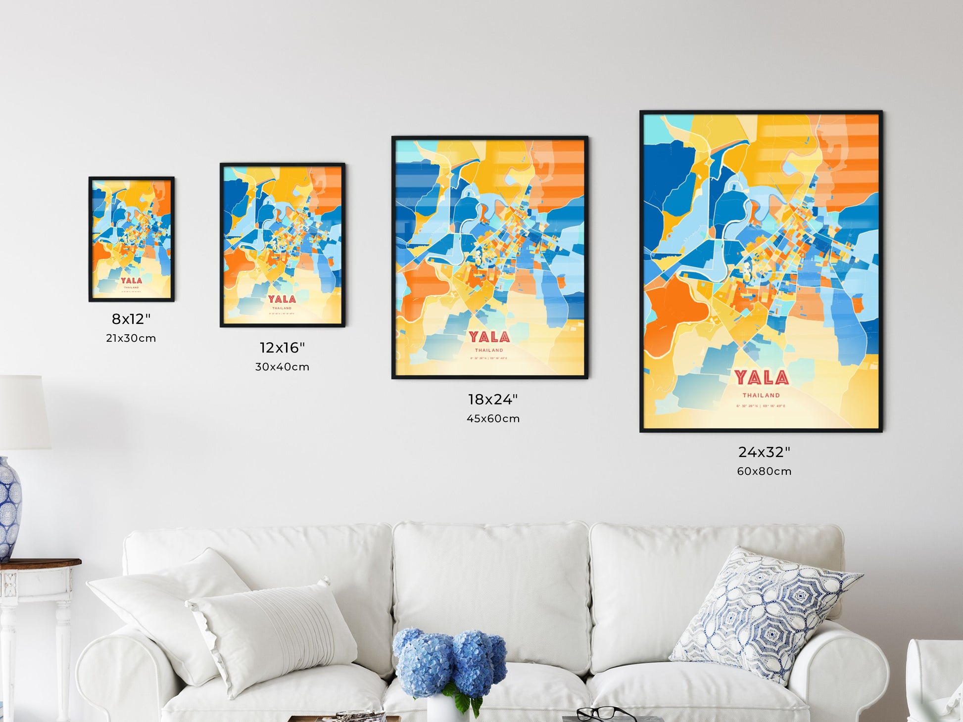 Colorful YALA THAILAND Fine Art Map Blue Orange