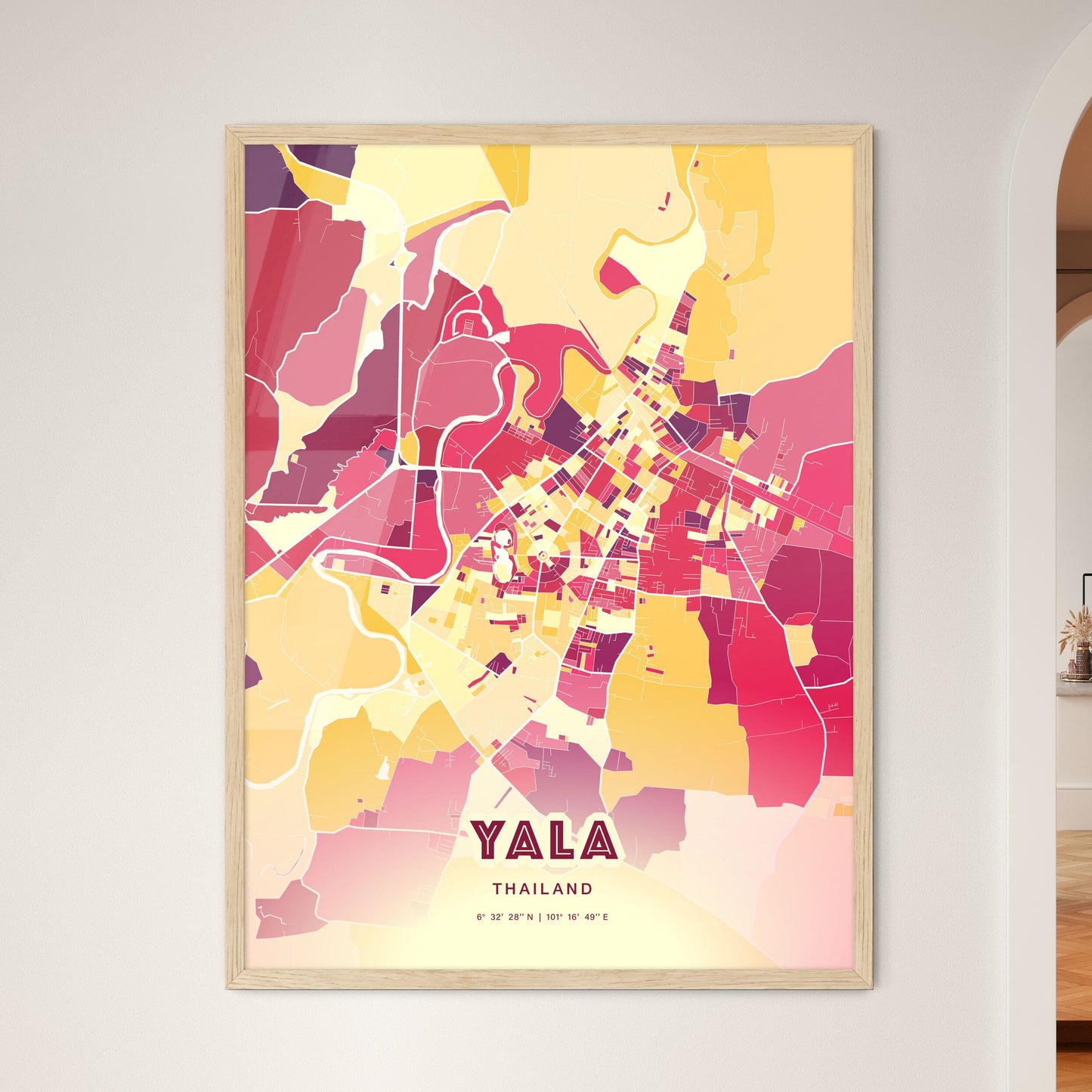 Colorful YALA THAILAND Fine Art Map Hot Red