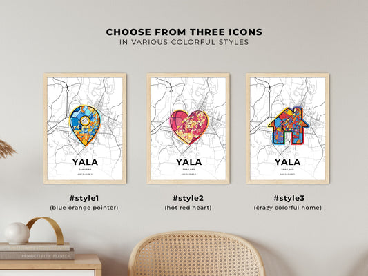 Yala Thailand maps with colorful icons