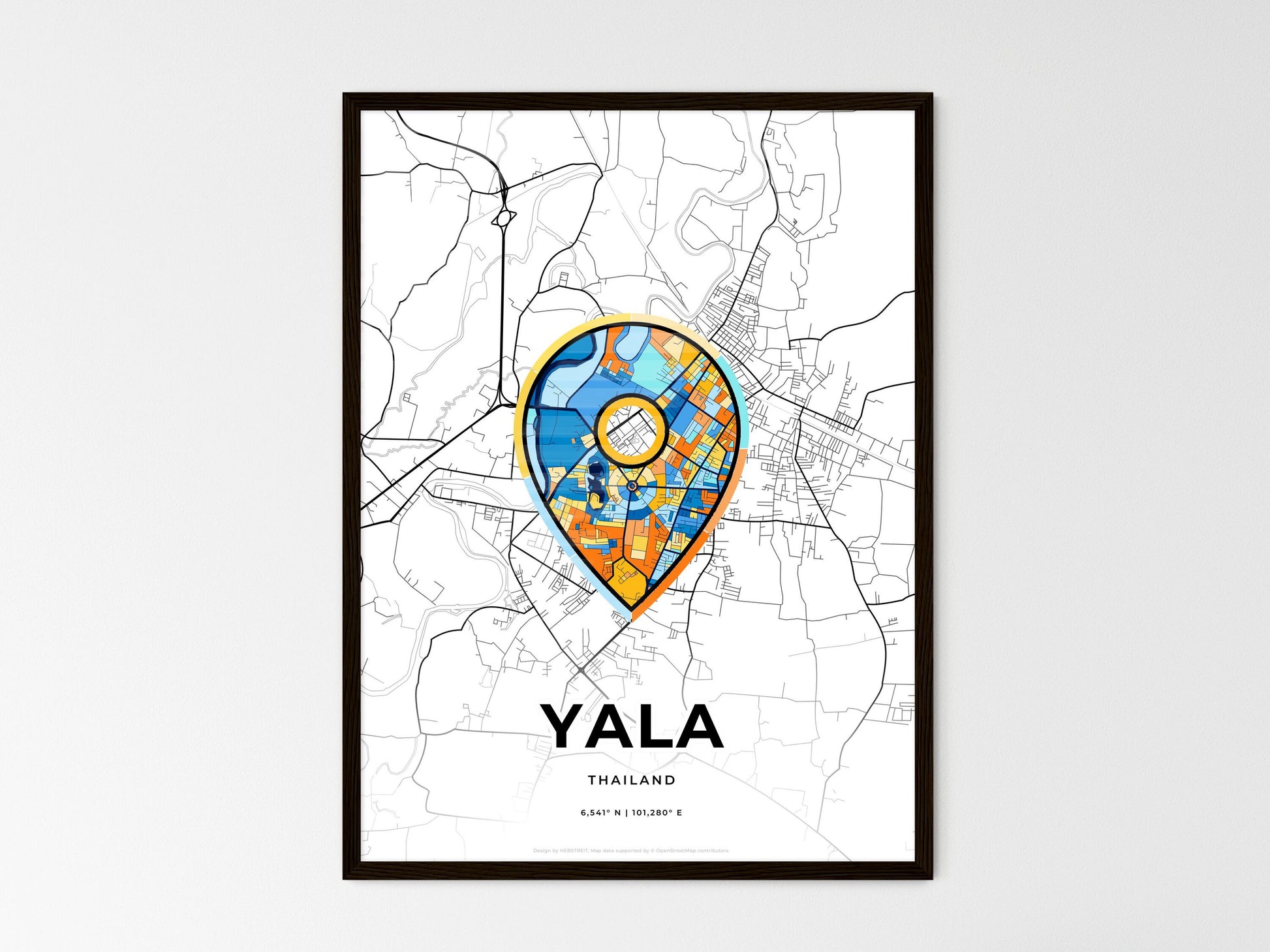 Yala Thailand wedding art map with pointer icon