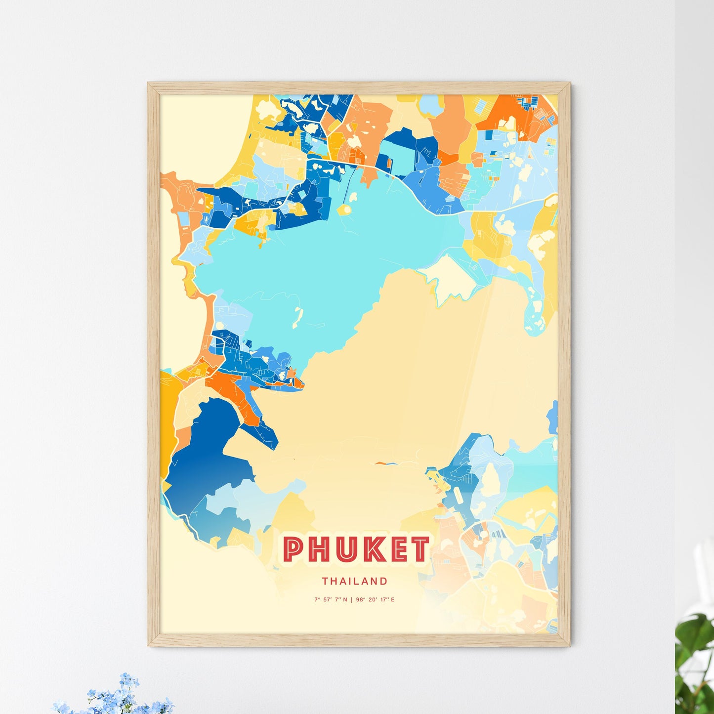 Colorful PHUKET THAILAND Fine Art Map Blue Orange