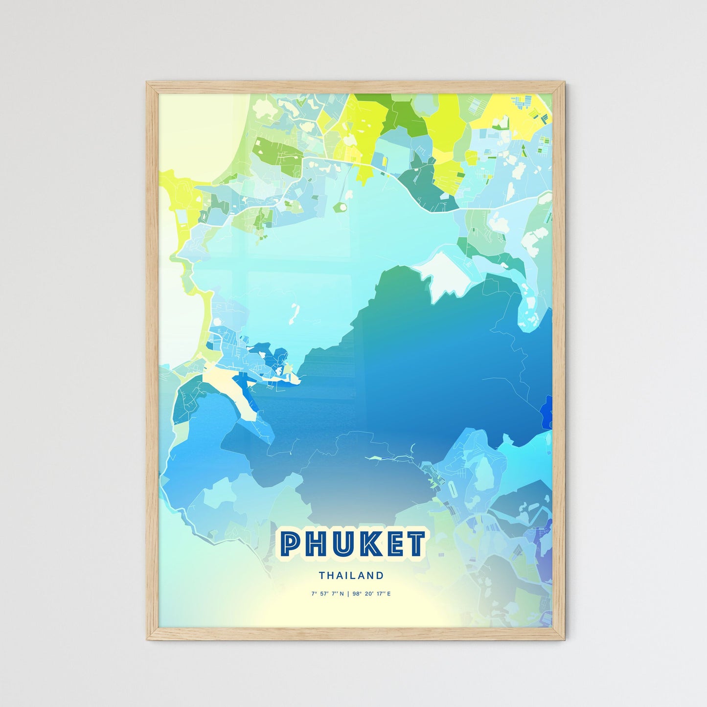 Colorful PHUKET THAILAND Fine Art Map Cool Blue