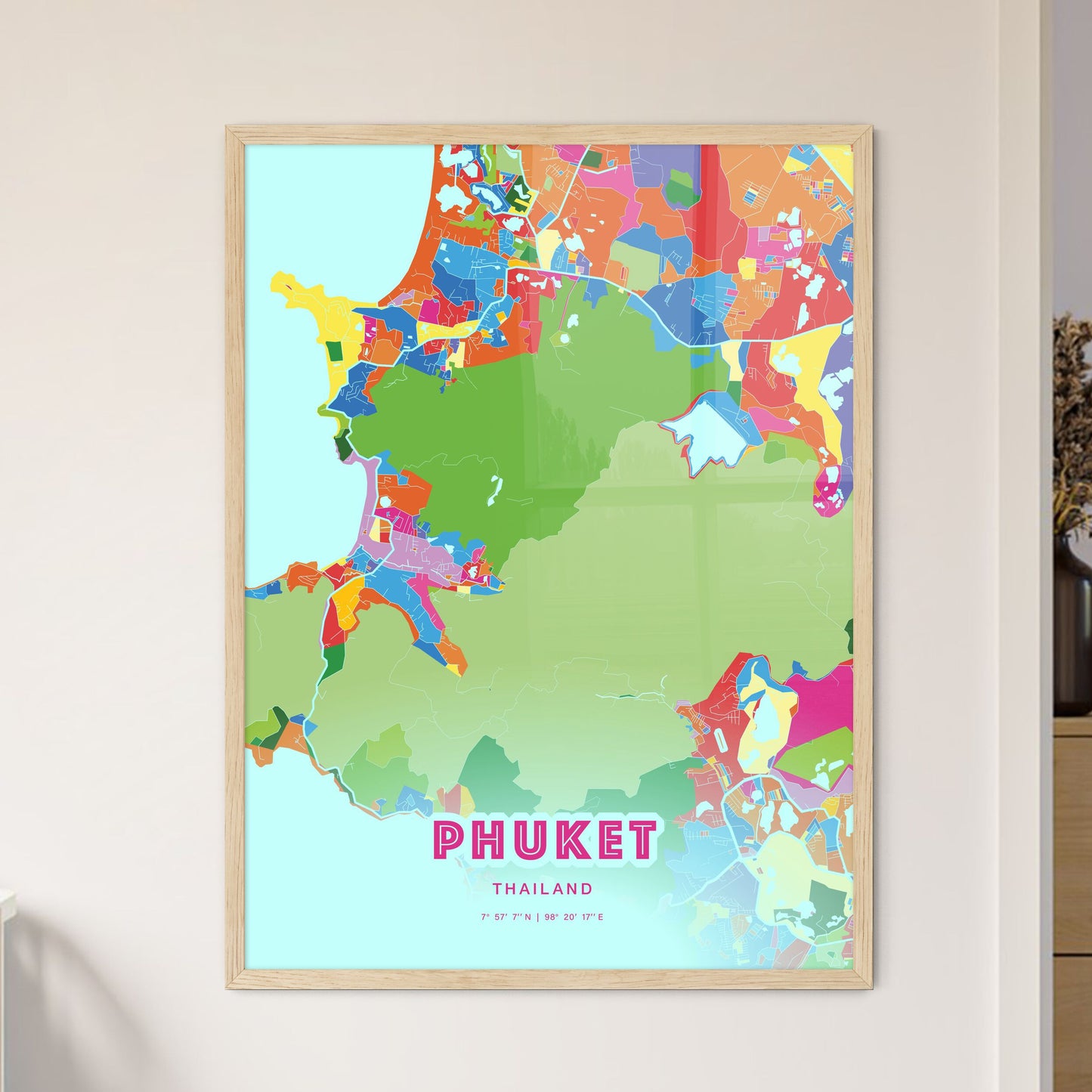Colorful PHUKET THAILAND Fine Art Map Crazy Colors