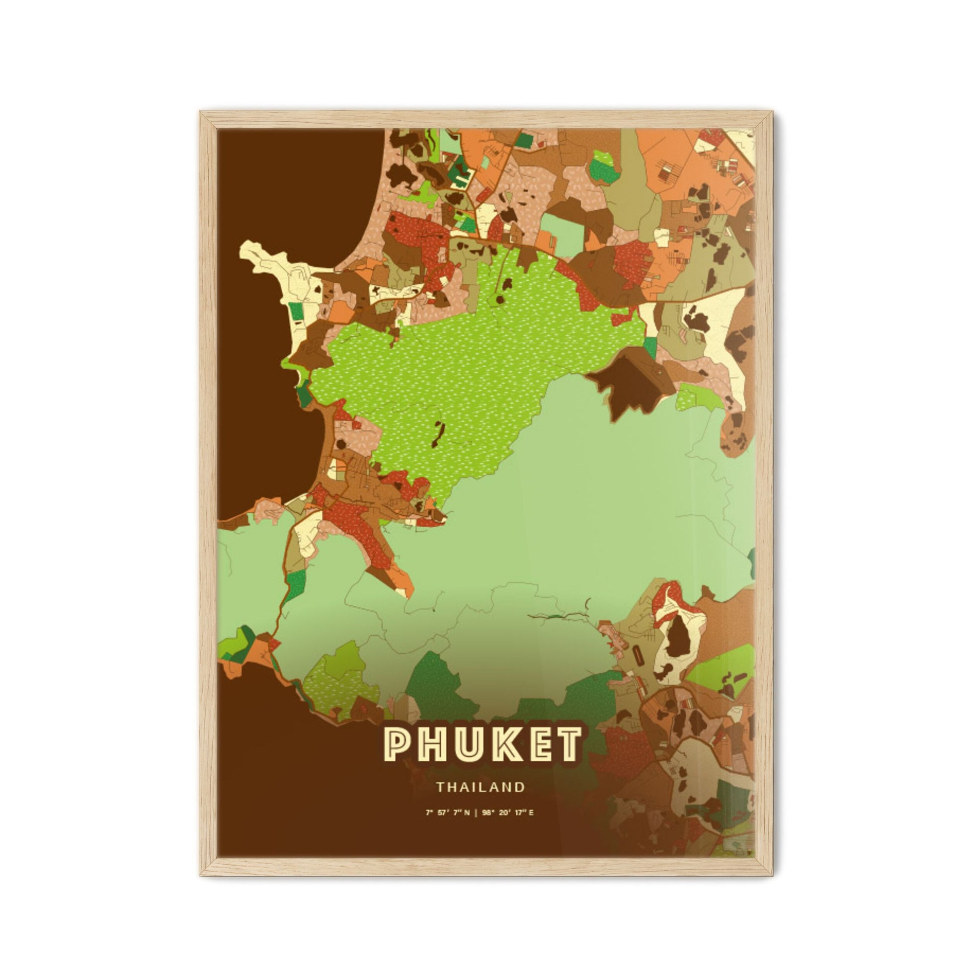 Colorful PHUKET THAILAND Fine Art Map Farmhouse