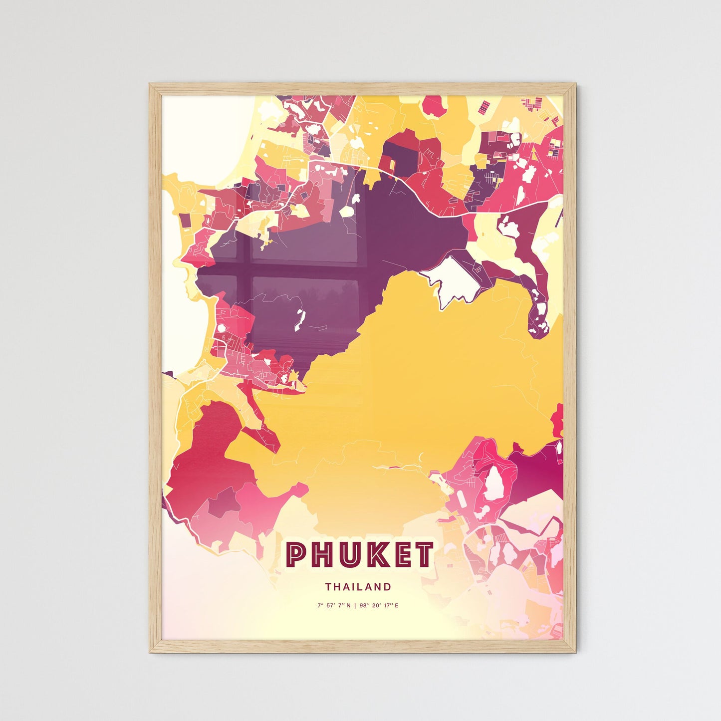 Colorful PHUKET THAILAND Fine Art Map Hot Red