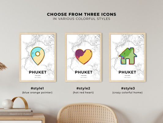 Phuket Thailand maps with colorful icons