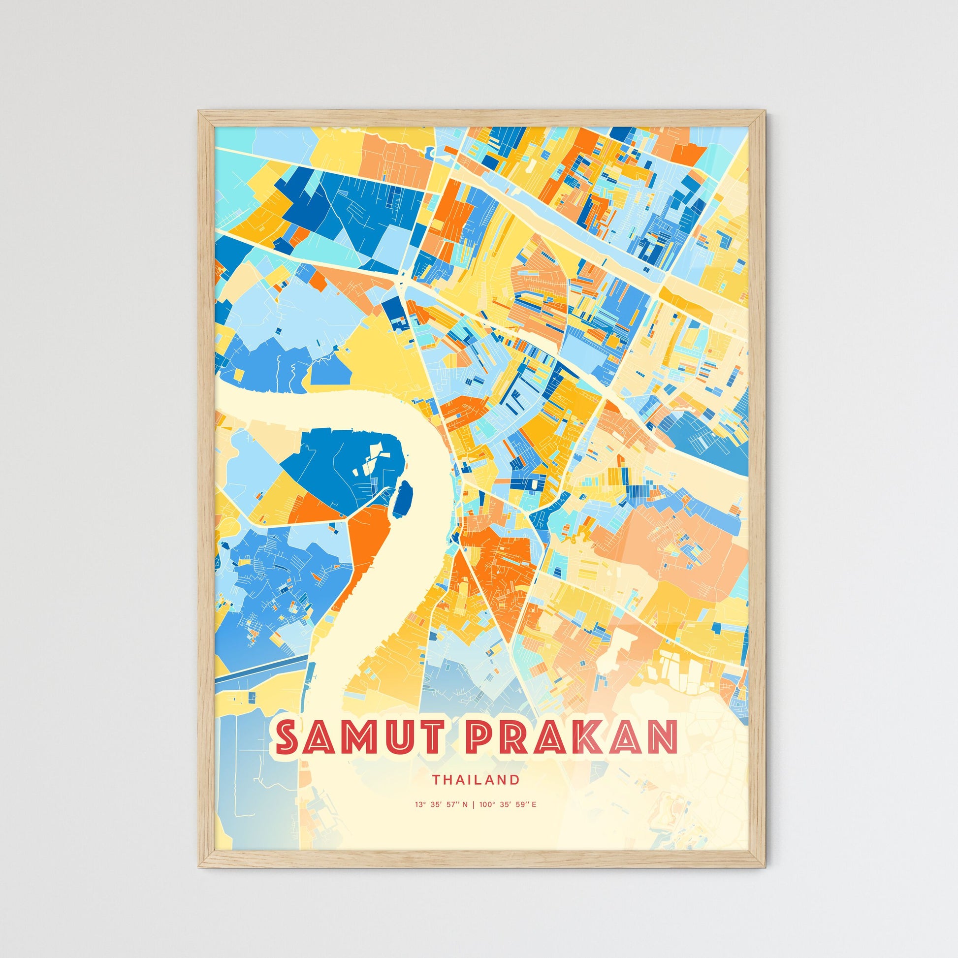 Colorful SAMUT PRAKAN THAILAND Fine Art Map Blue Orange