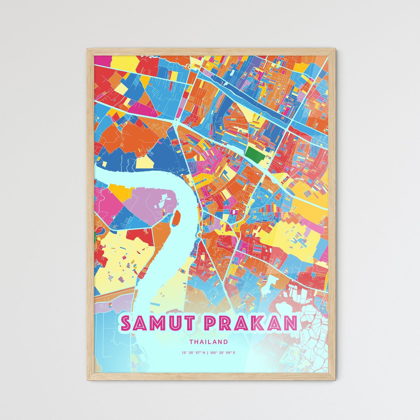 Colorful SAMUT PRAKAN THAILAND Fine Art Map Crazy Colors