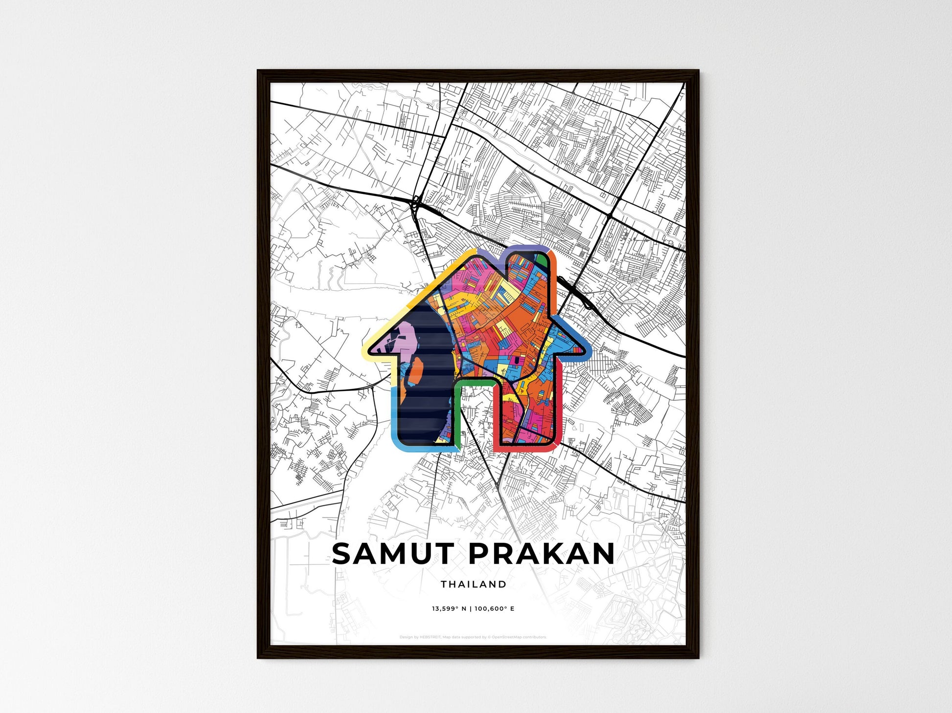 SAMUT PRAKAN THAILAND minimal art map with a colorful icon. Style 3