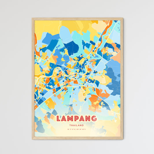 Colorful LAMPANG THAILAND Fine Art Map Blue Orange