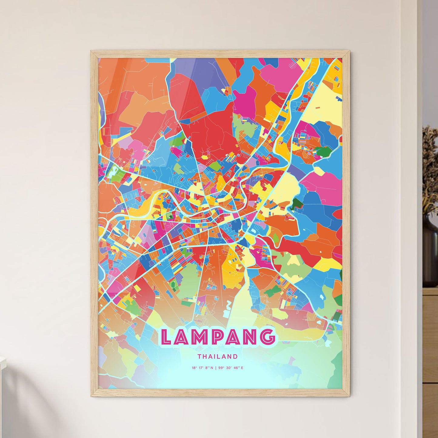 Colorful LAMPANG THAILAND Fine Art Map Crazy Colors