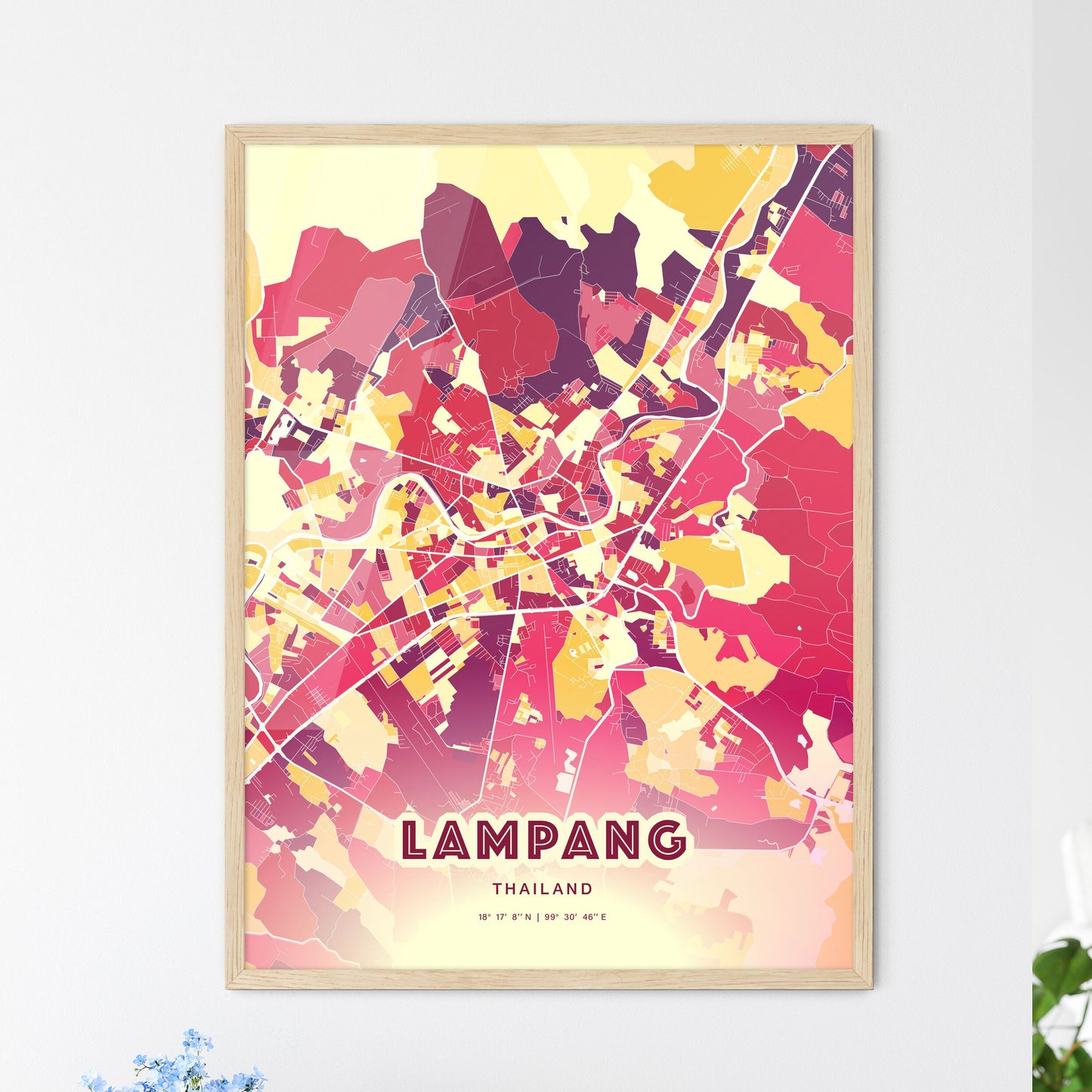 Colorful LAMPANG THAILAND Fine Art Map Hot Red