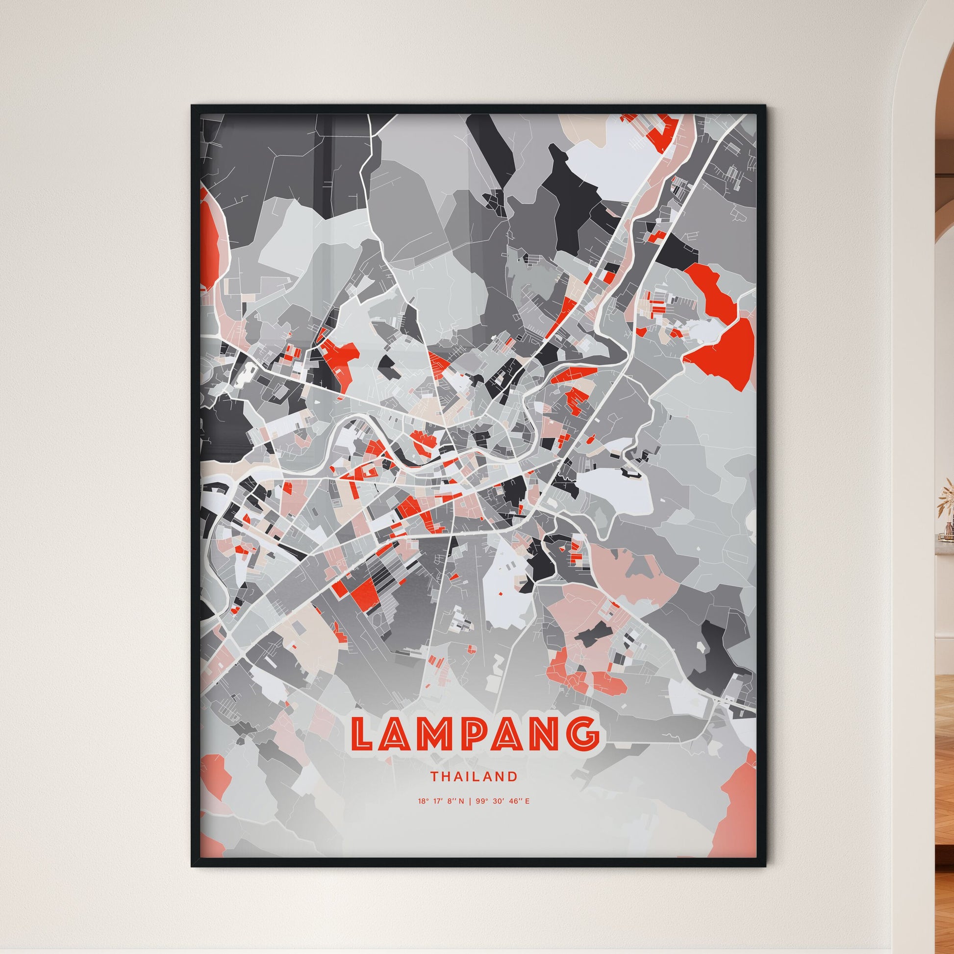 Colorful LAMPANG THAILAND Fine Art Map Modern