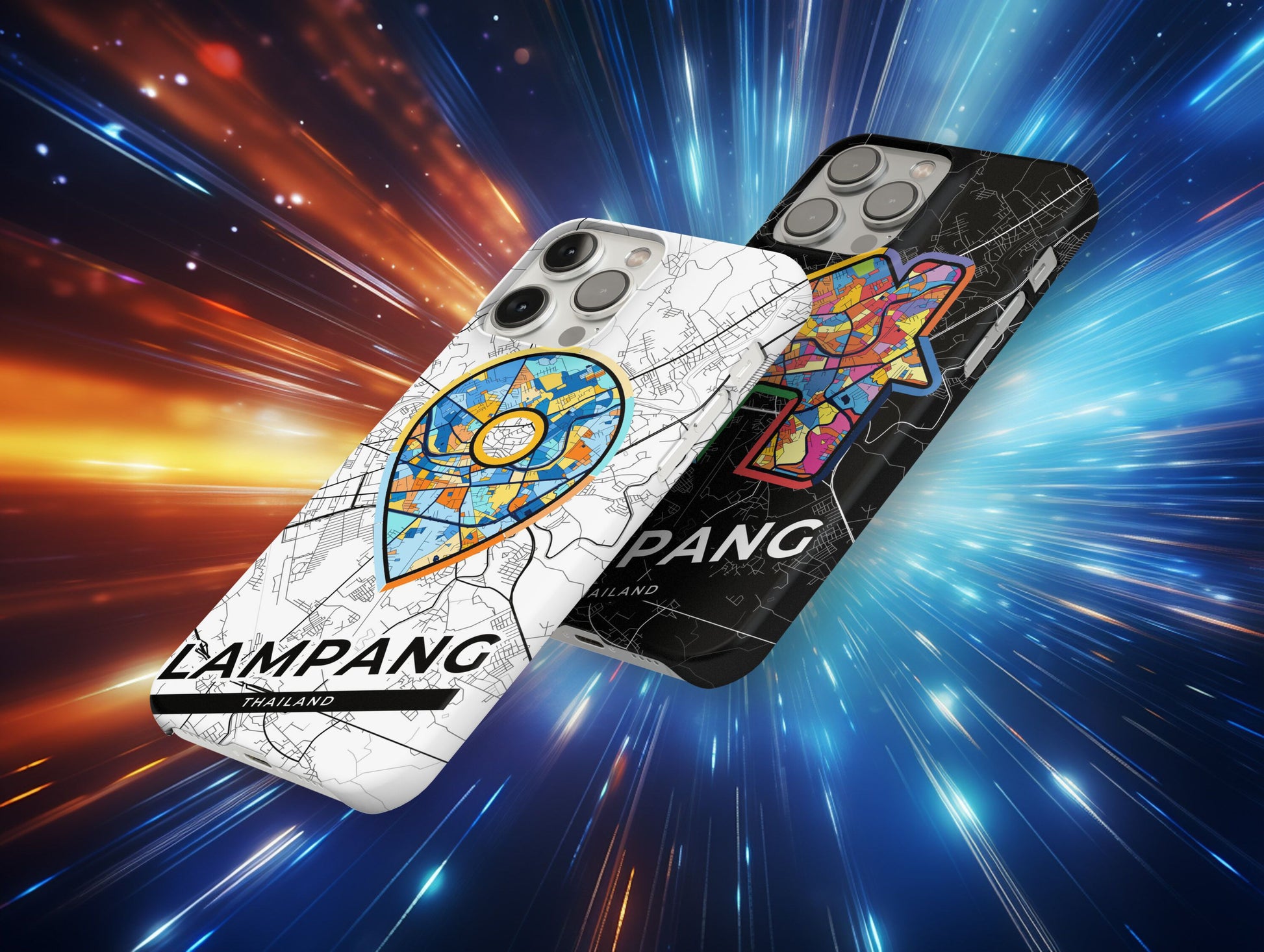 Lampang Thailand slim phone case with colorful icon. Birthday, wedding or housewarming gift. Couple match cases.