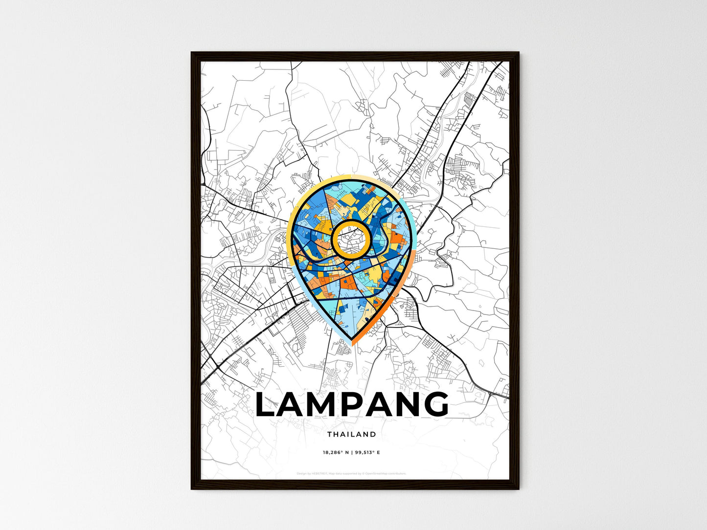 Lampang Thailand wedding art map with pointer icon