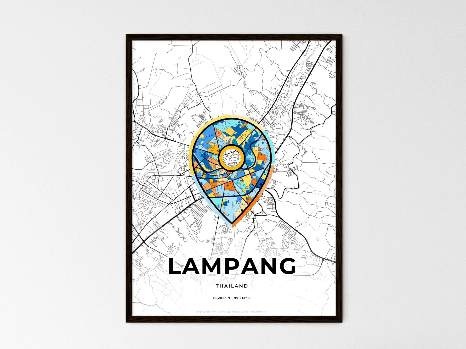 Lampang Thailand wedding art map with pointer icon