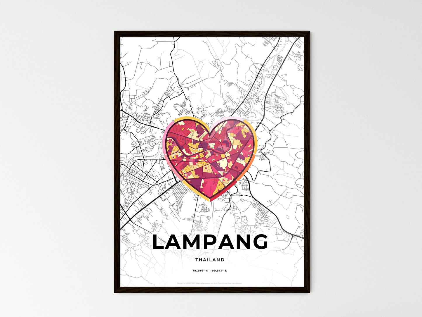 Lampang Thailand wedding art map with heart icon