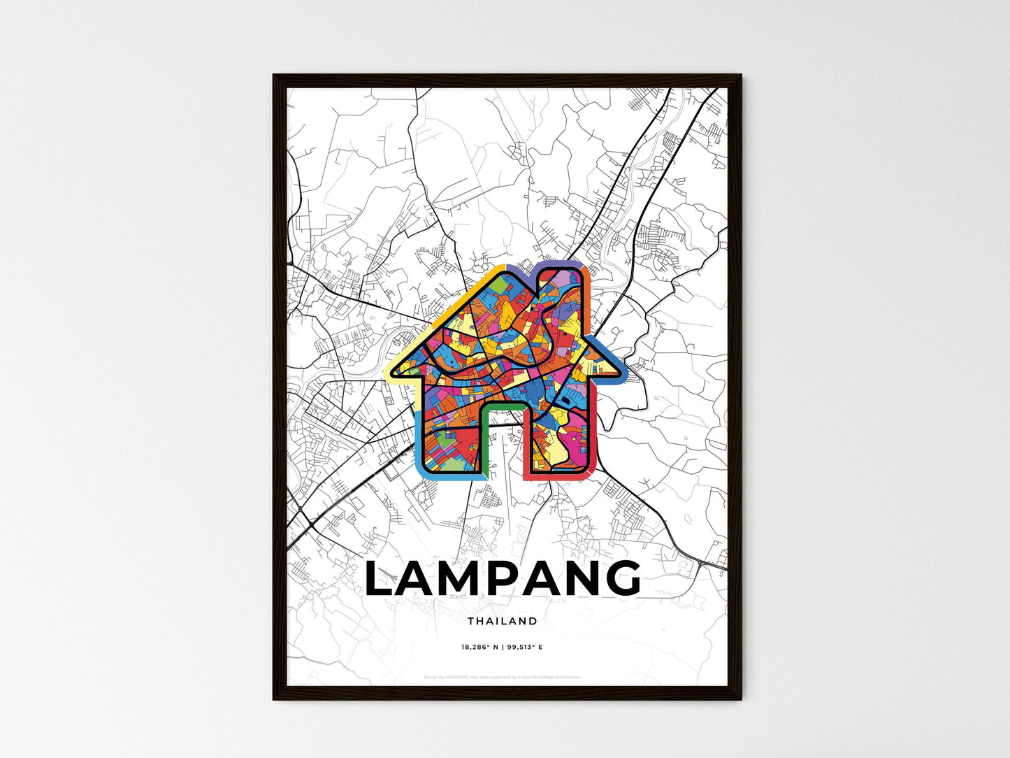 Lampang Thailand wedding art map with home icon