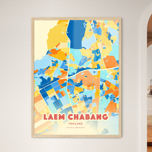 Colorful LAEM CHABANG THAILAND Fine Art Map Blue Orange