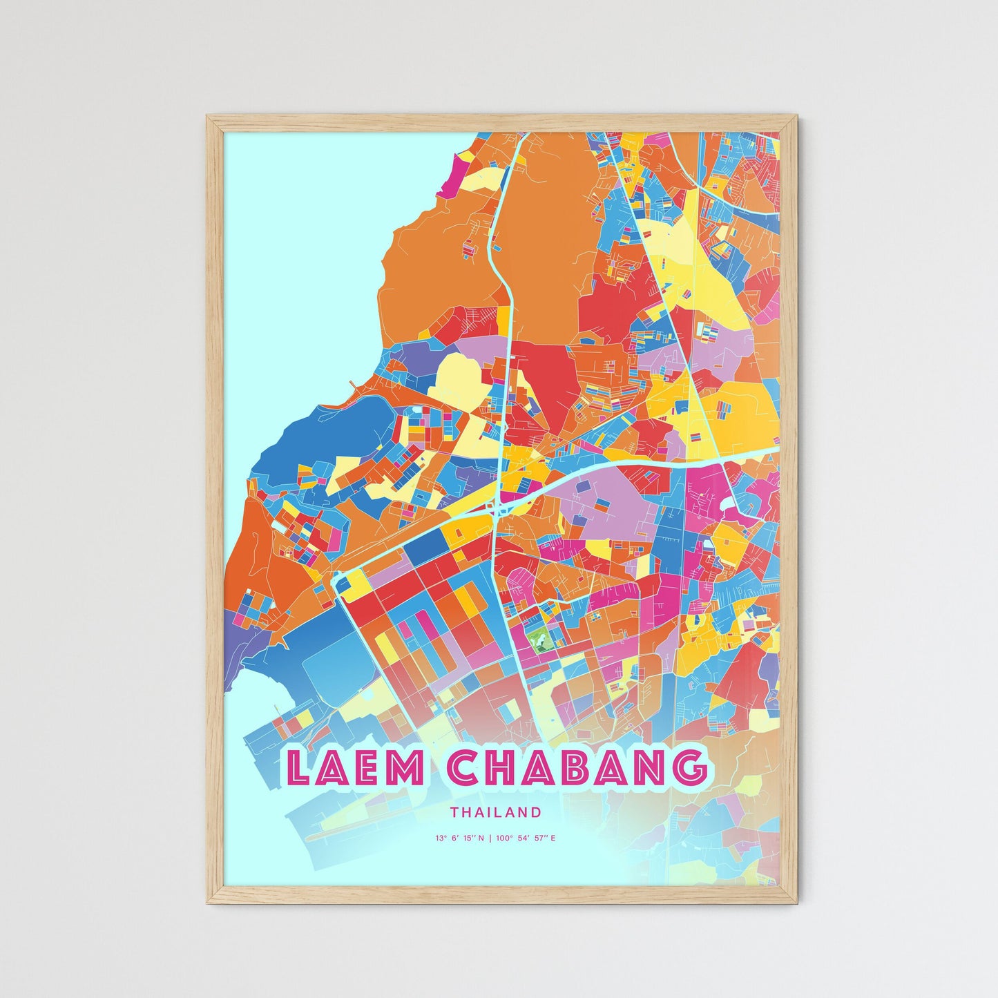Colorful LAEM CHABANG THAILAND Fine Art Map Crazy Colors