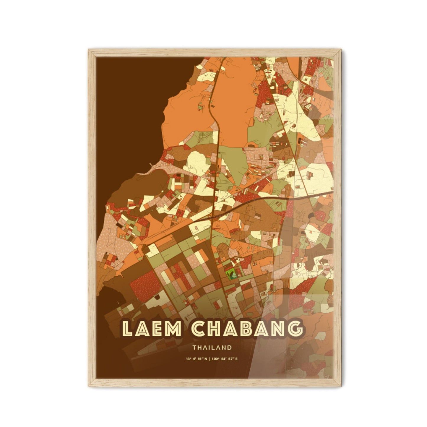 Colorful LAEM CHABANG THAILAND Fine Art Map Farmhouse