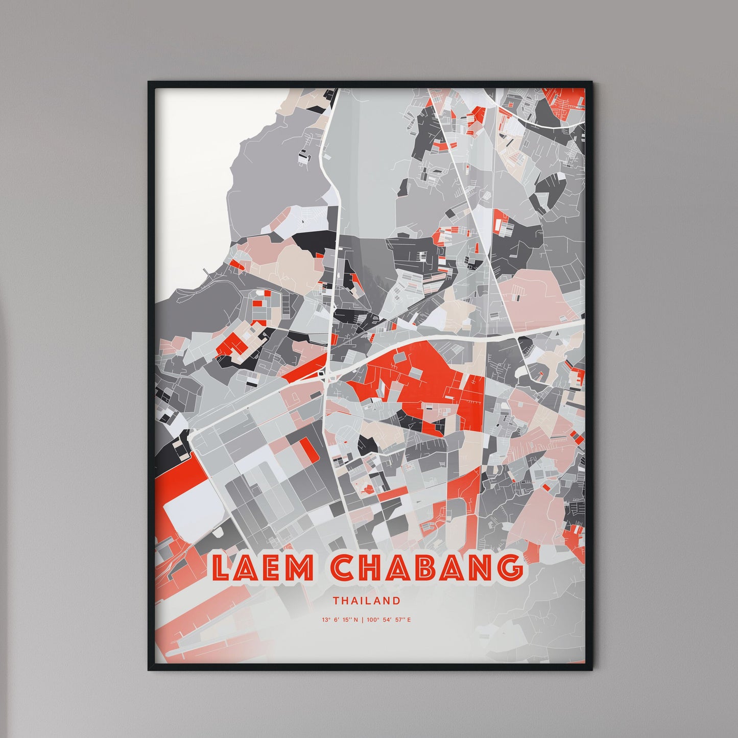 Colorful LAEM CHABANG THAILAND Fine Art Map Modern