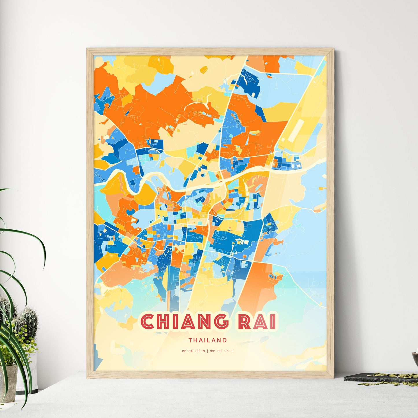 Colorful CHIANG RAI THAILAND Fine Art Map Blue Orange