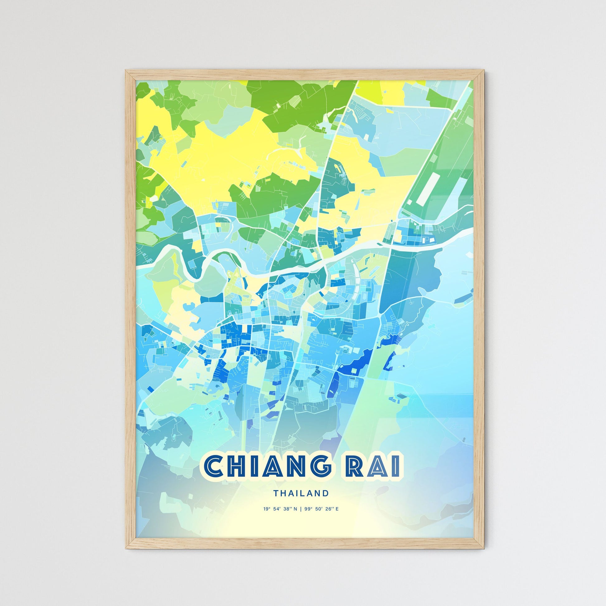 Colorful CHIANG RAI THAILAND Fine Art Map Cool Blue