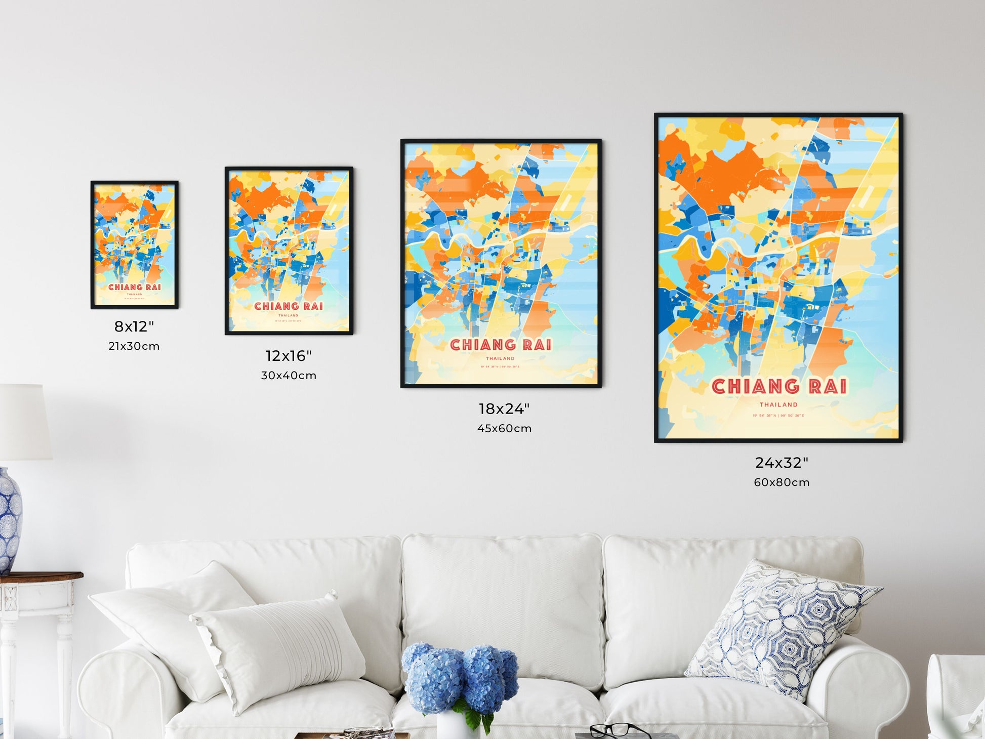 Colorful CHIANG RAI THAILAND Fine Art Map Blue Orange