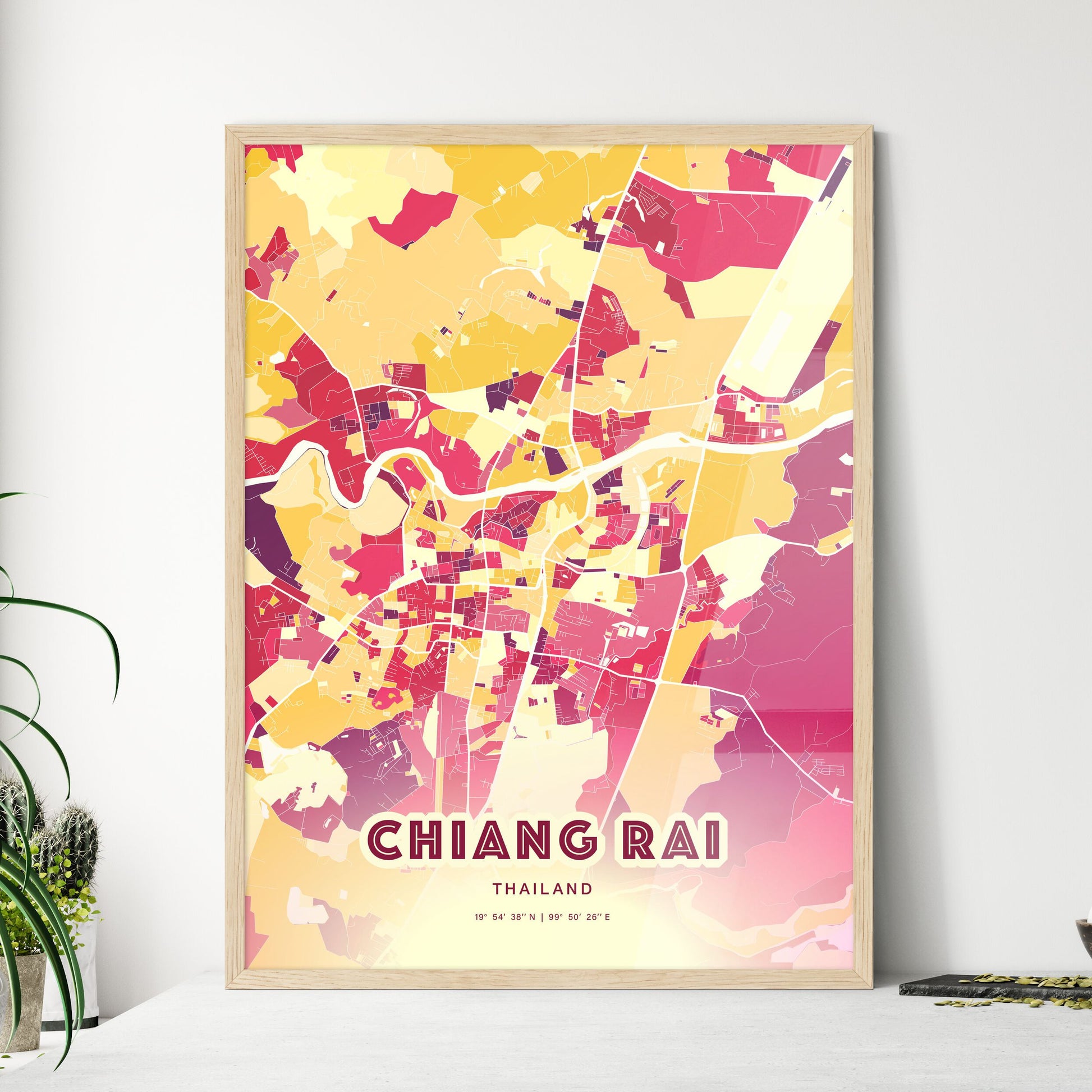 Colorful CHIANG RAI THAILAND Fine Art Map Hot Red