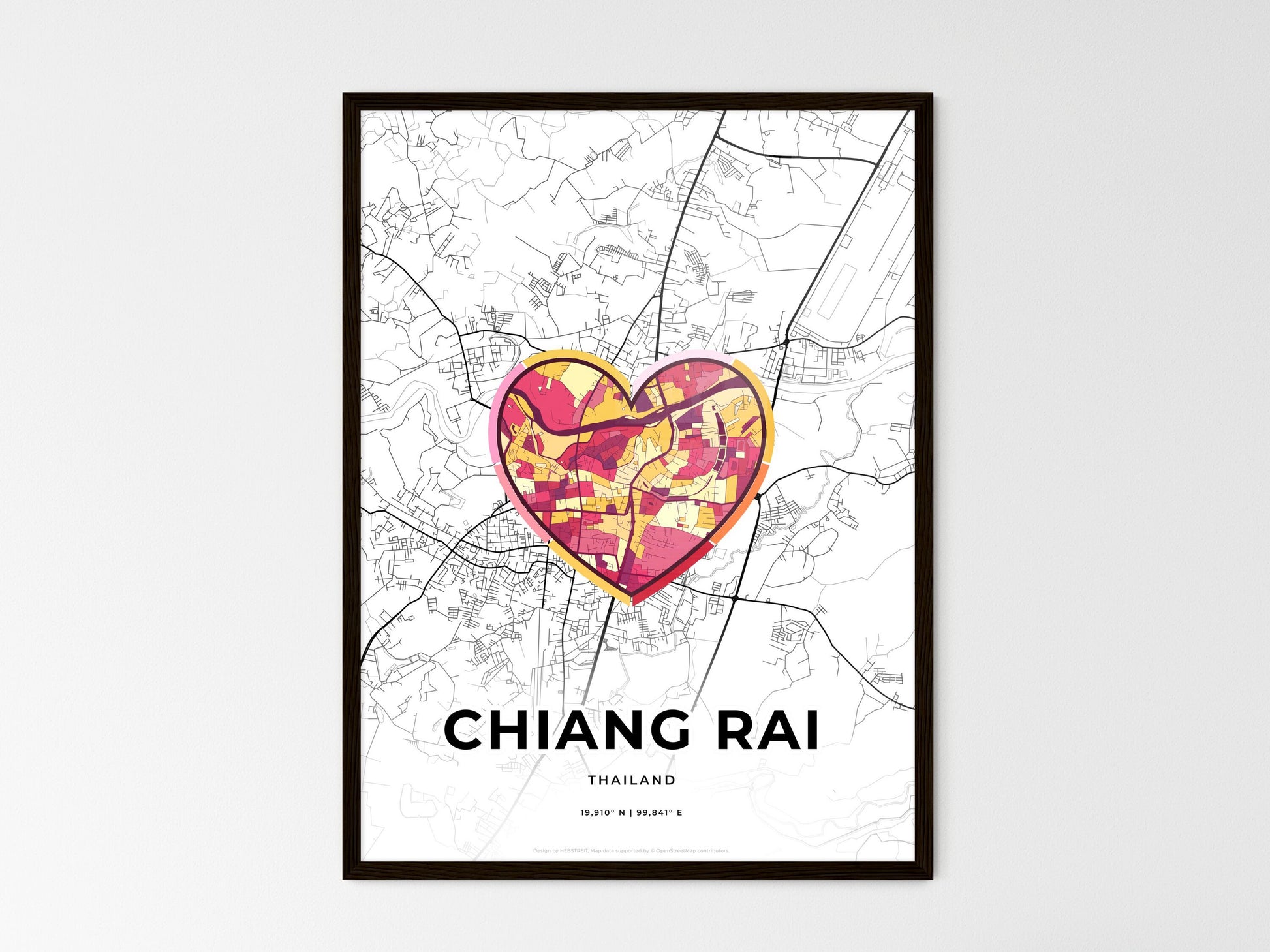 Chiang Rai Thailand wedding art map with heart icon