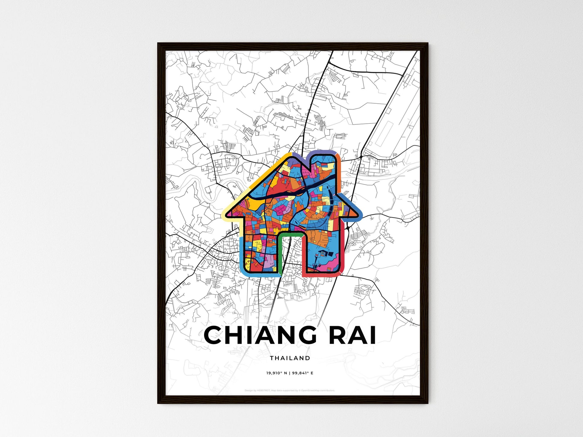 Chiang Rai Thailand wedding art map with home icon