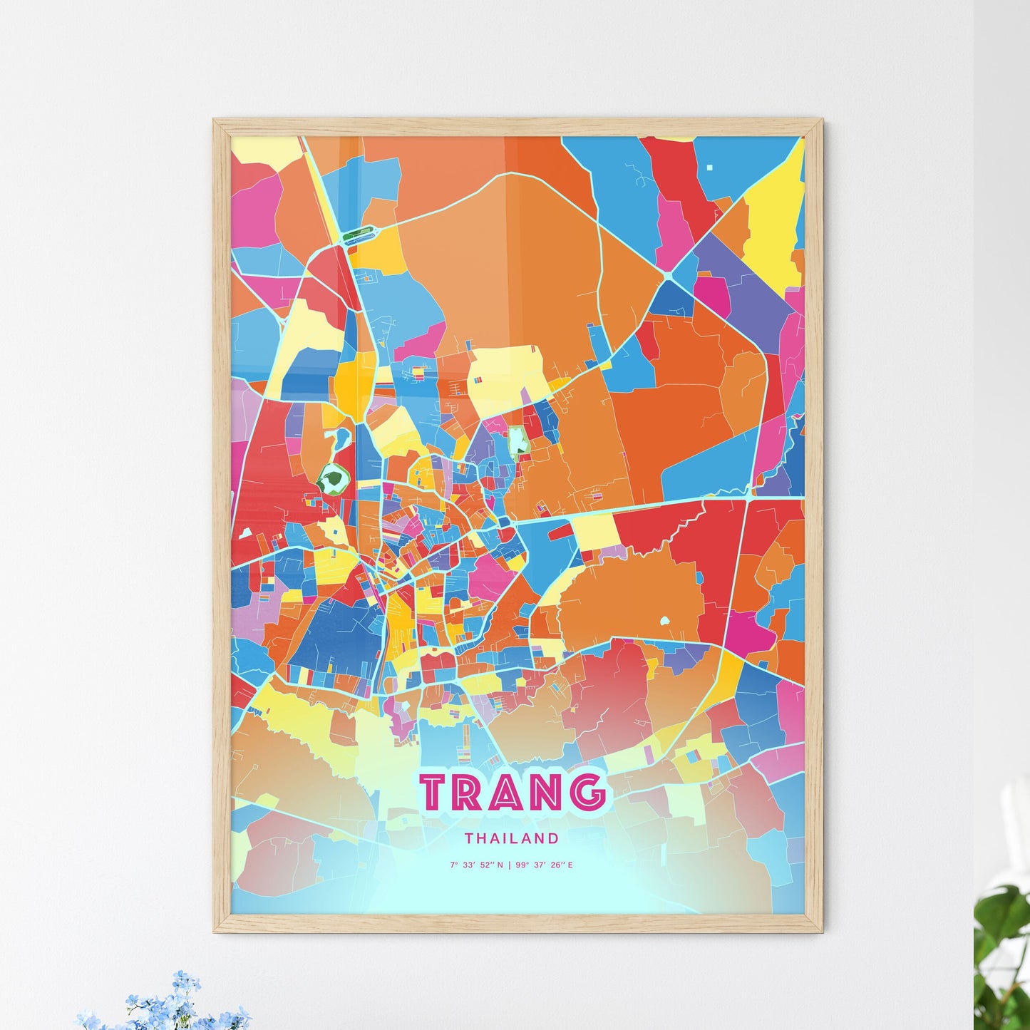 Colorful TRANG THAILAND Fine Art Map Crazy Colors